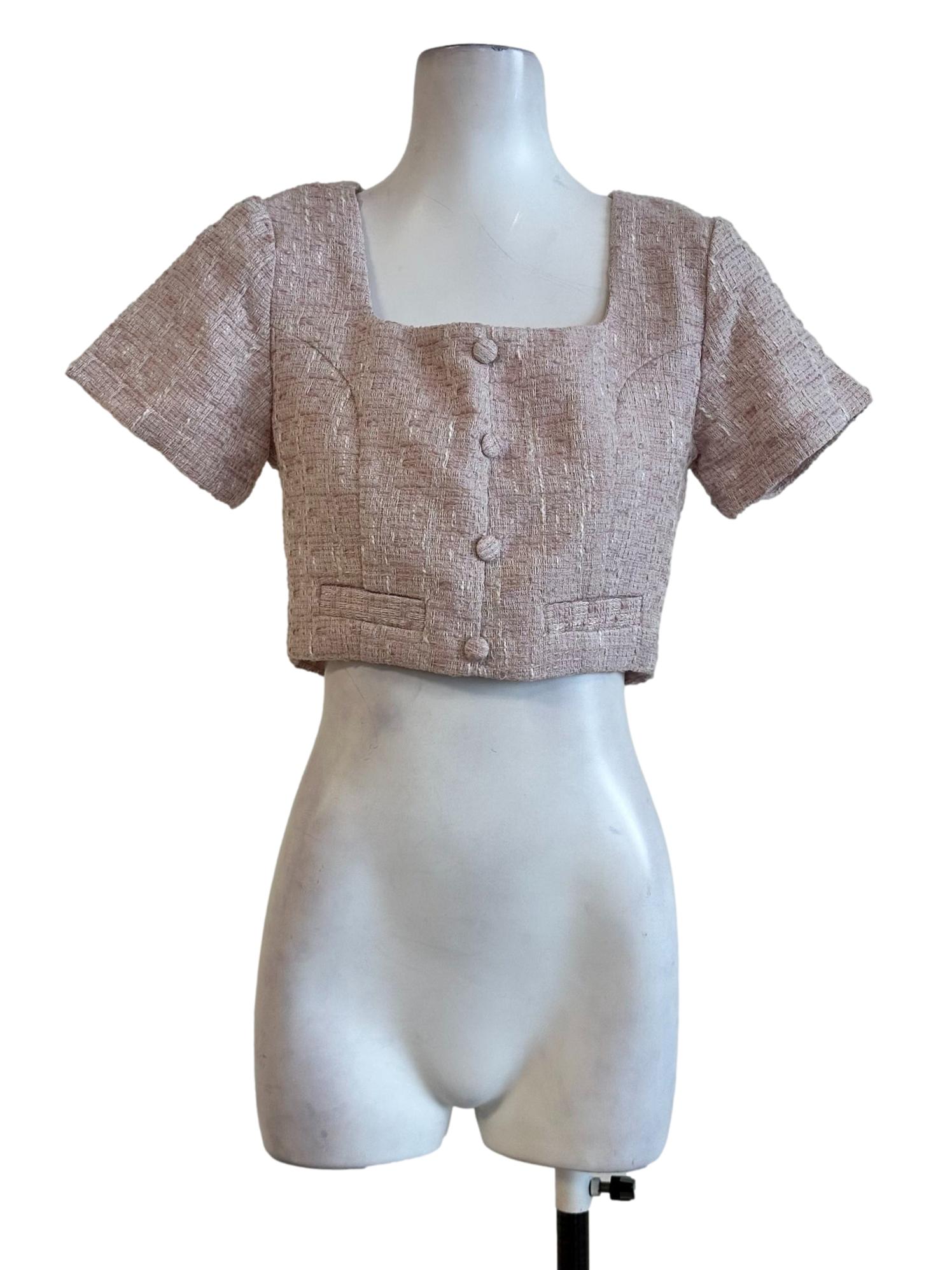 Light Blush Pink Tweed Pattern Top