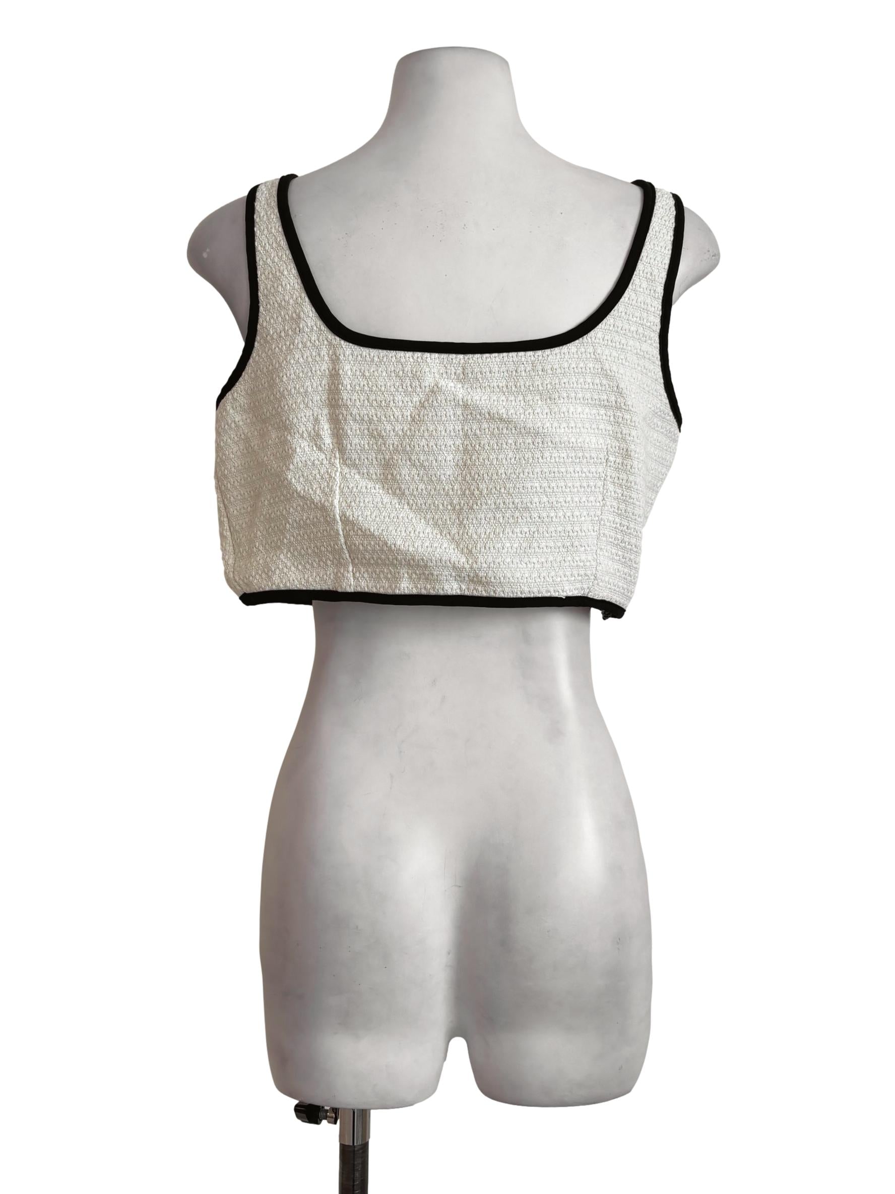 White Tweed Sleeveless Crop Top