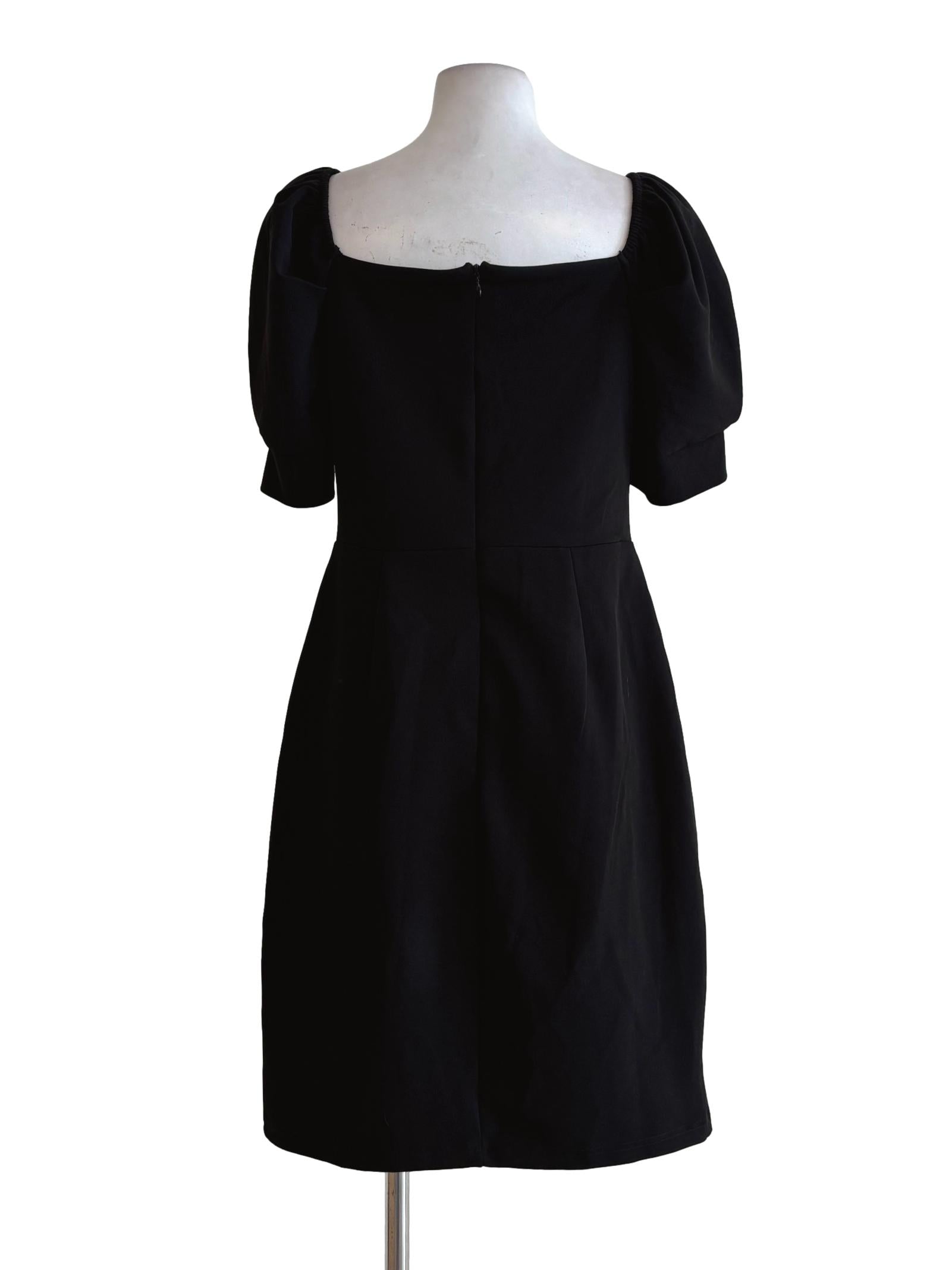 Soft Black Front Knot Short Sleeve Dress