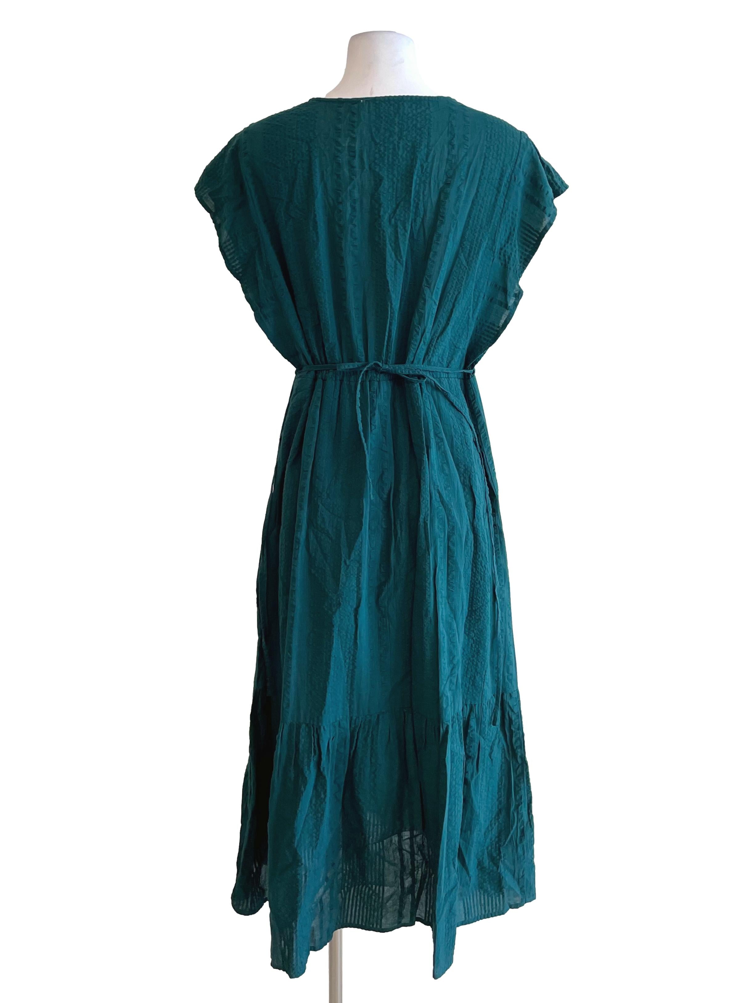 Cool Pine Textured V Neck Dress