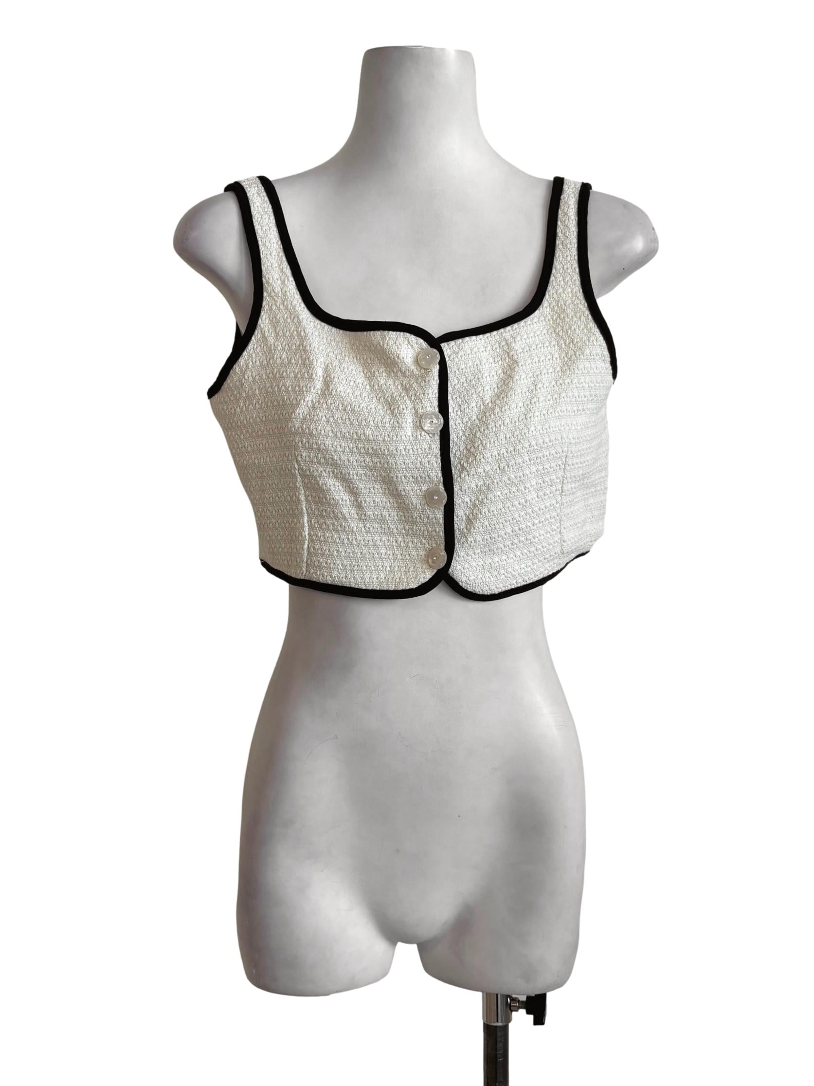 White Tweed Sleeveless Crop Top