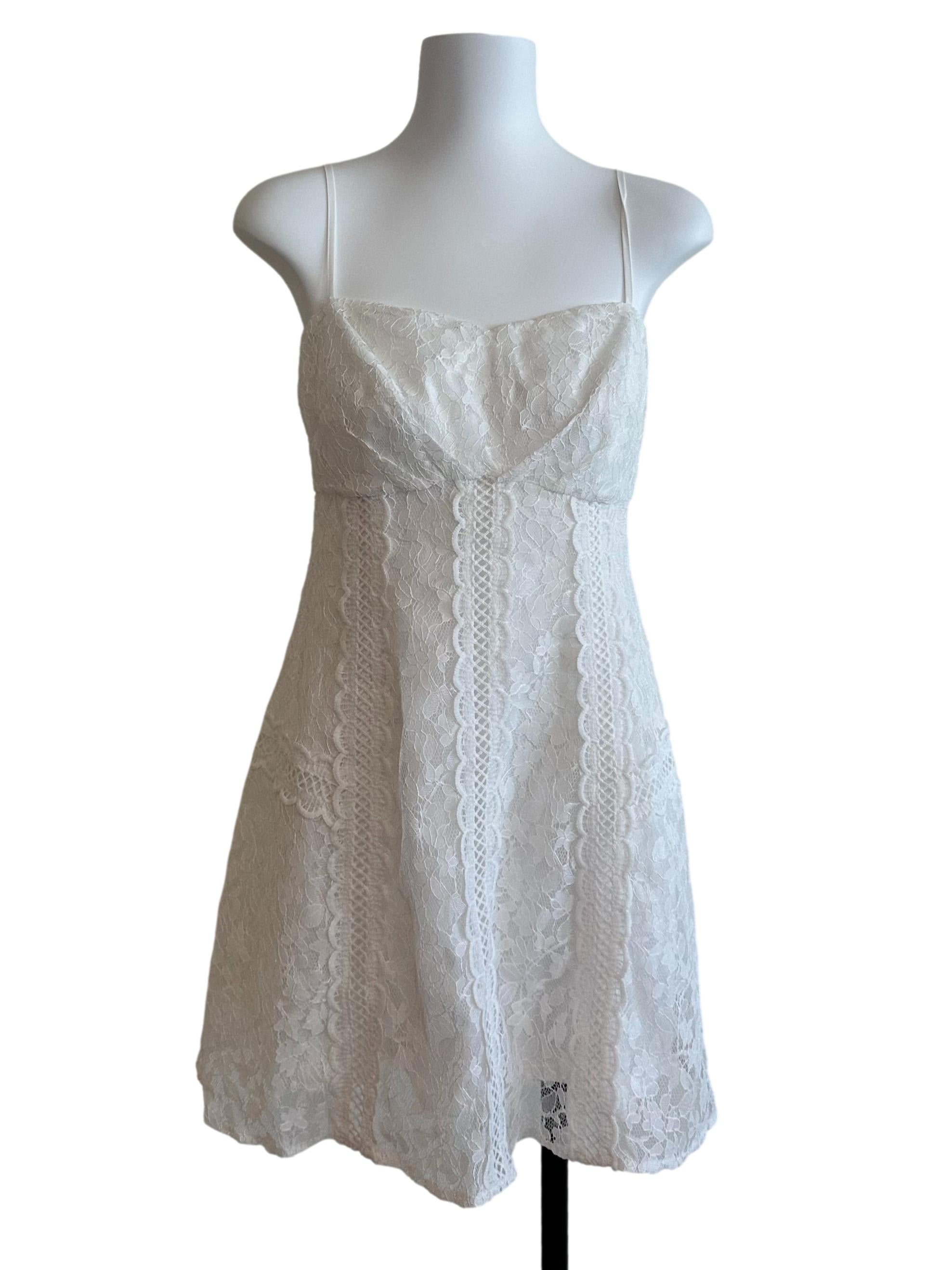 Pearl White Square Neck Lace Dress