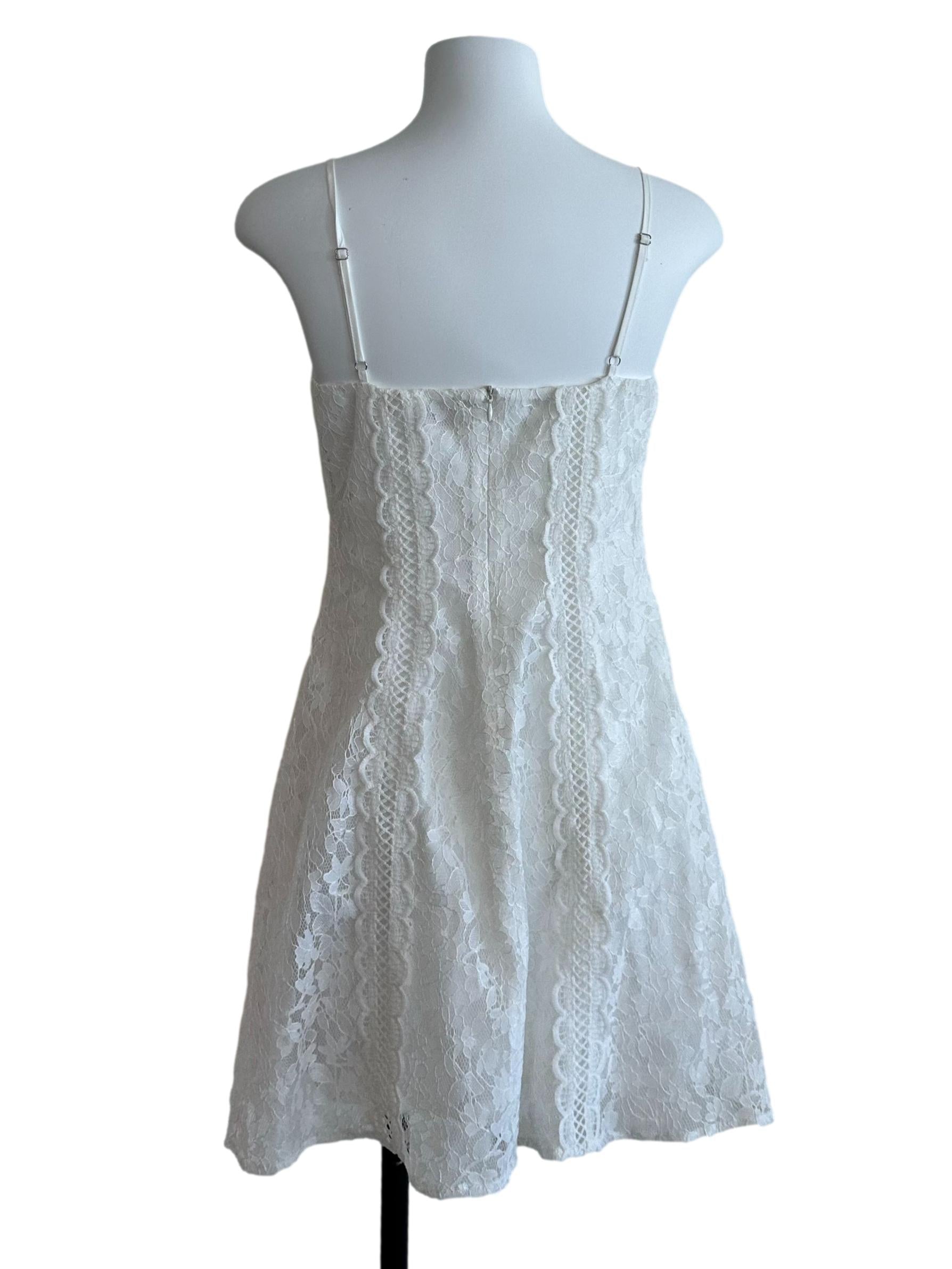 Pearl White Square Neck Lace Dress
