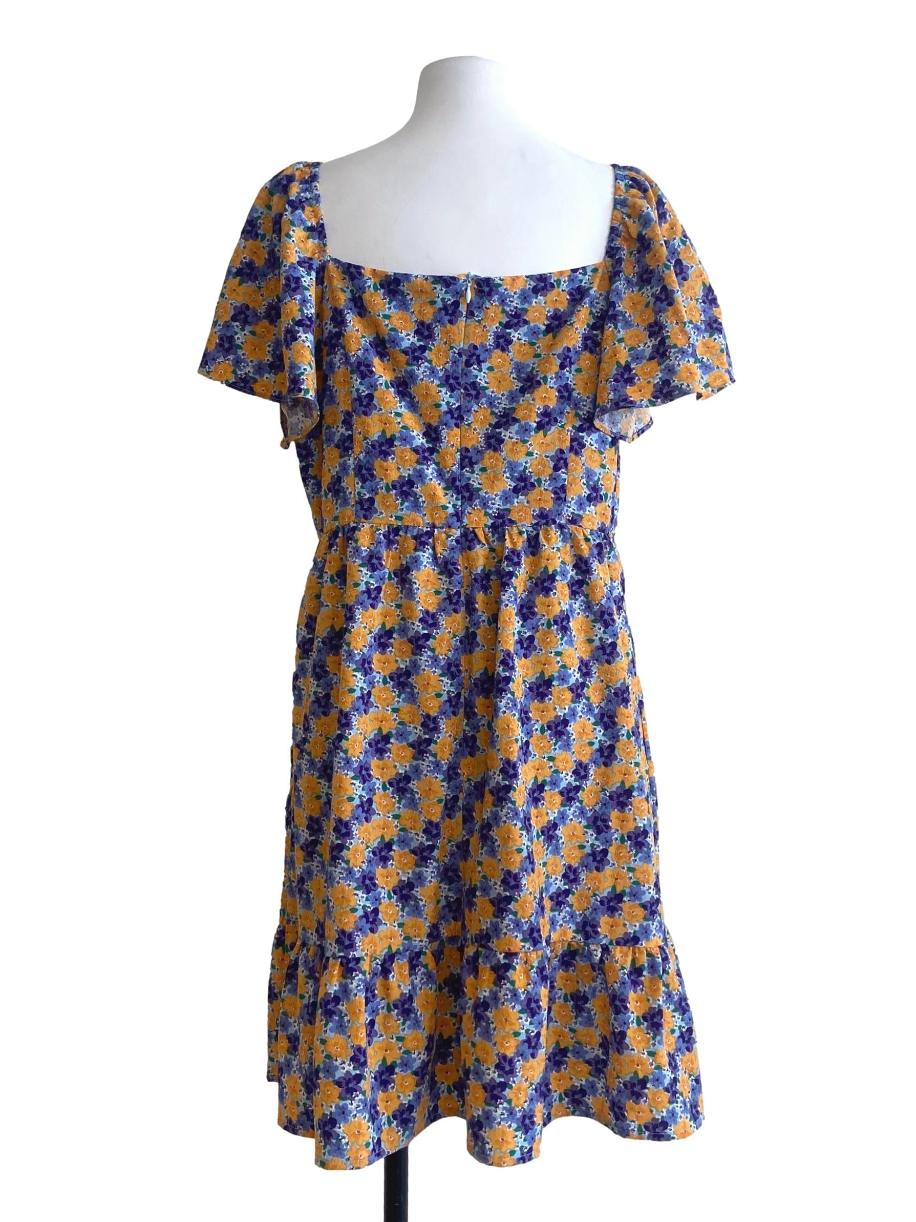 Purple & Orange Floral Drop Waist Dress
