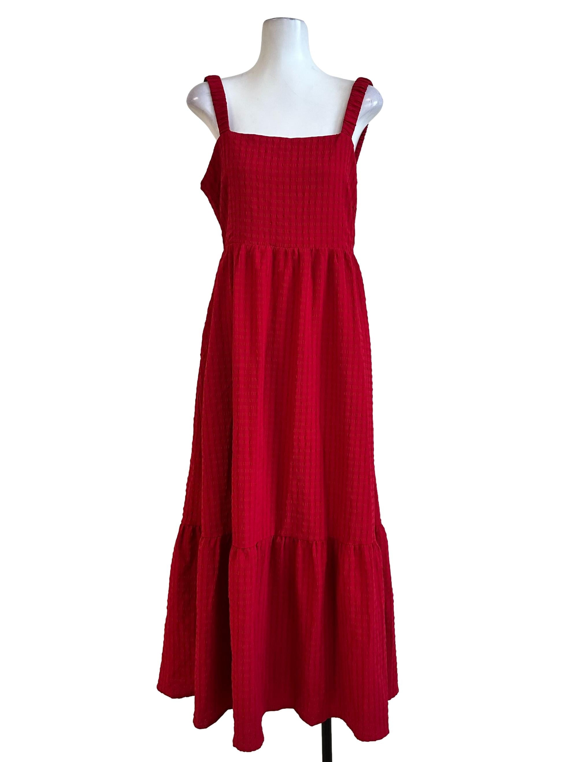 Red Textured Sleeveless Maxi Dress