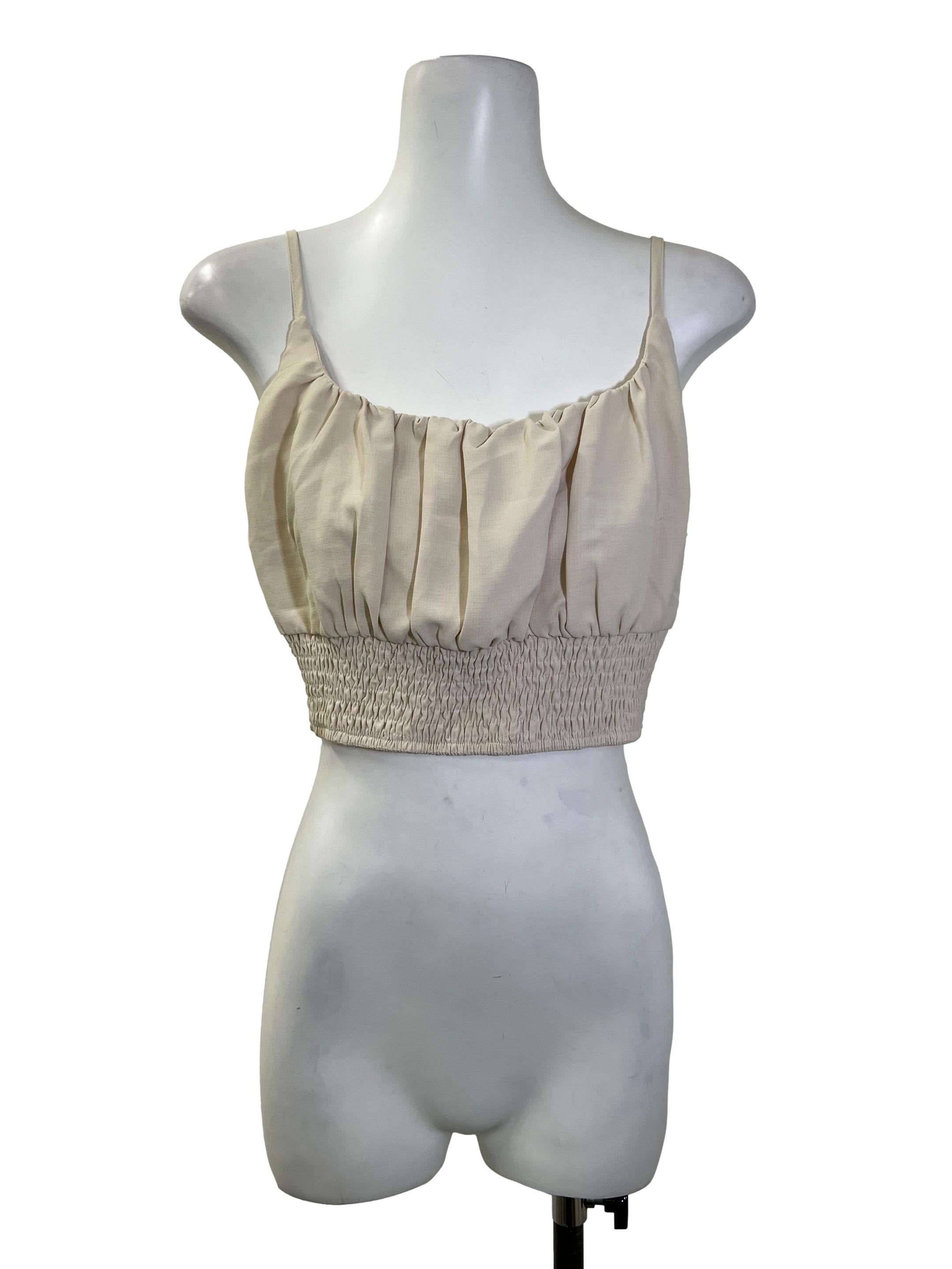 Cream Ruched Cropped Top