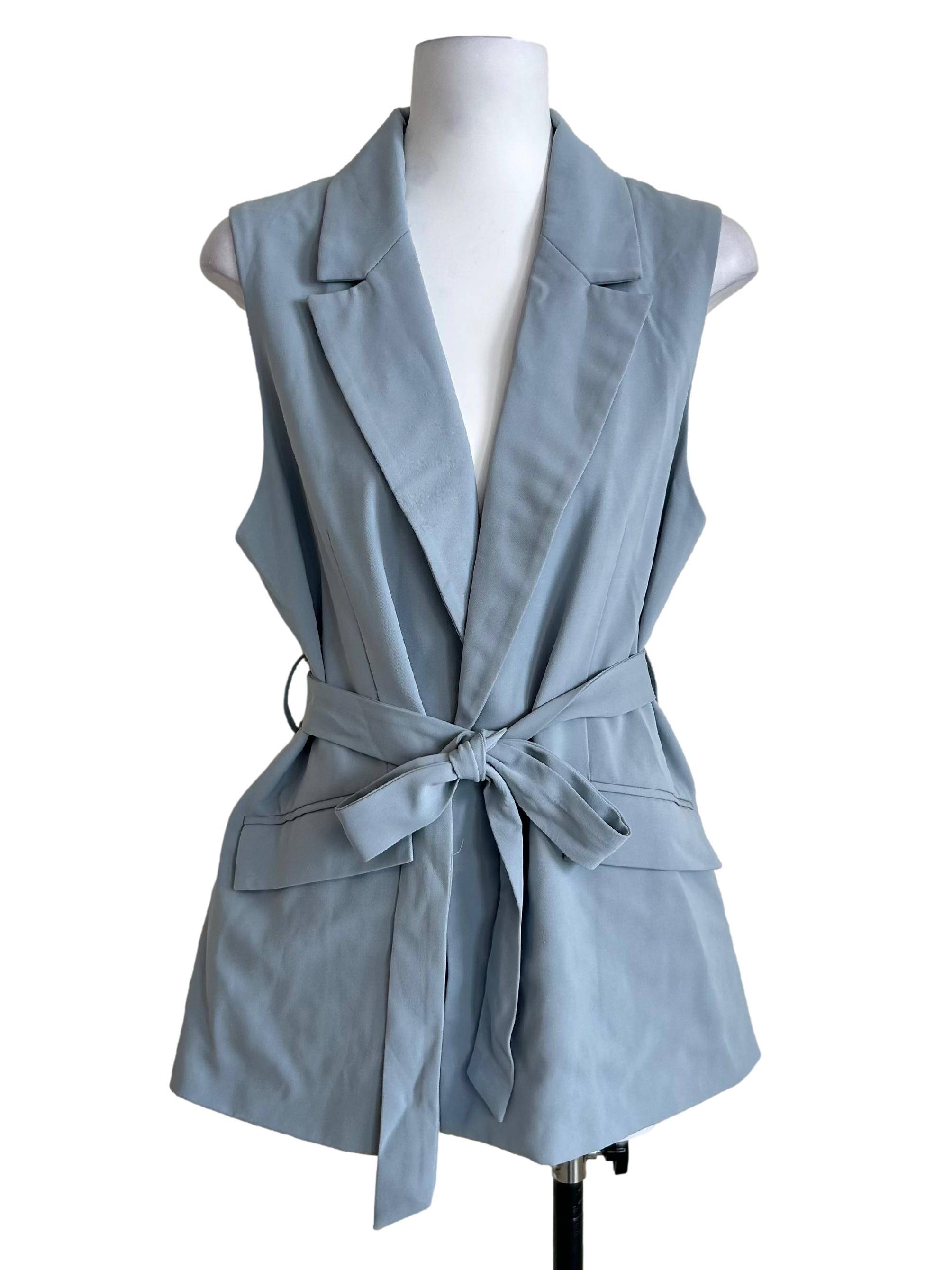 Light Blue Belted Sleeveless Vest
