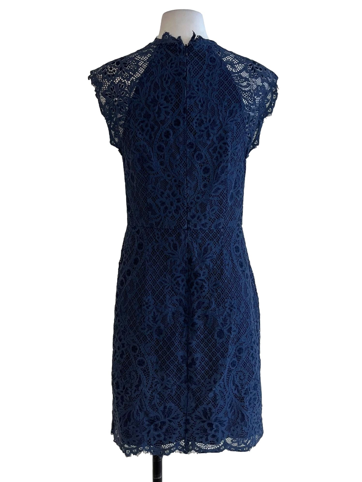Navy Blue Lace Empire Dress