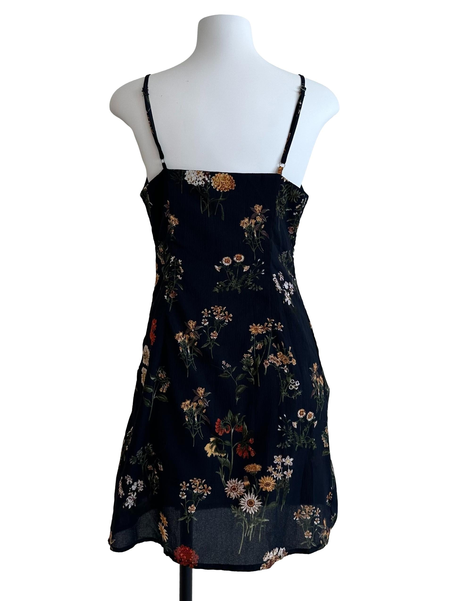 Midnight Blue V Neck Floral Pattern Dress