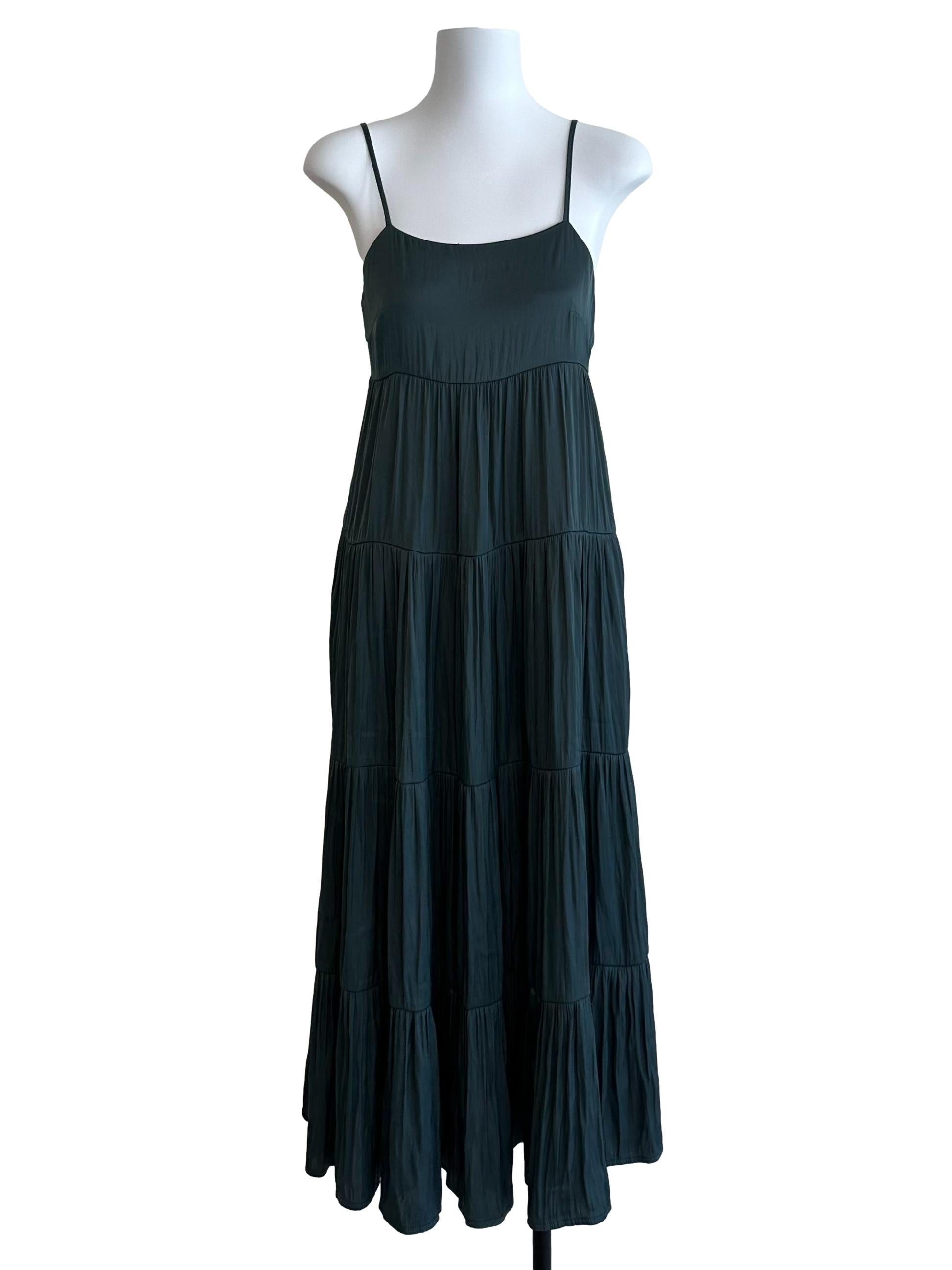 Dark Green Square Neck Tiered Dress