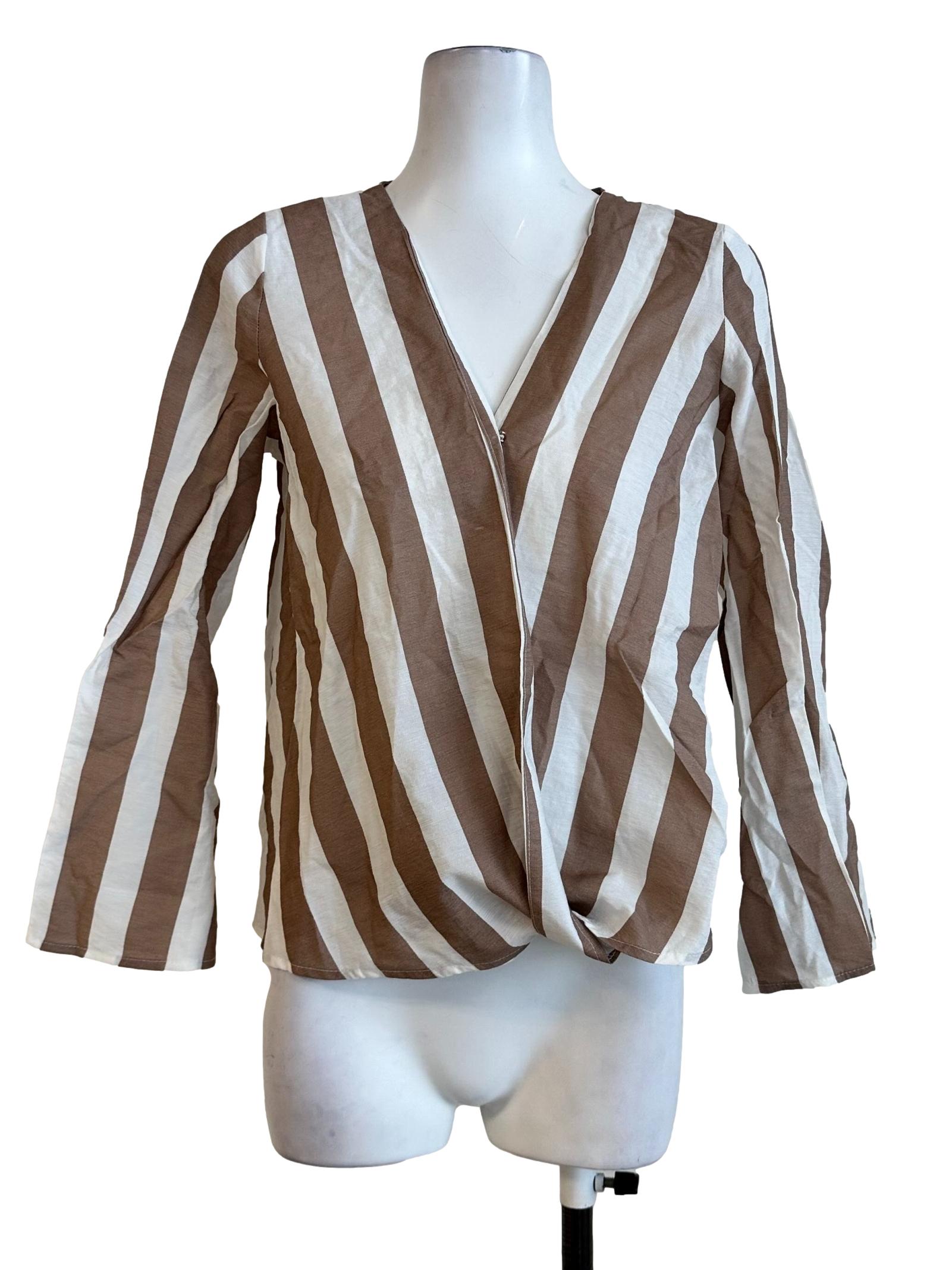 Brown Awning Stripes Pattern Top
