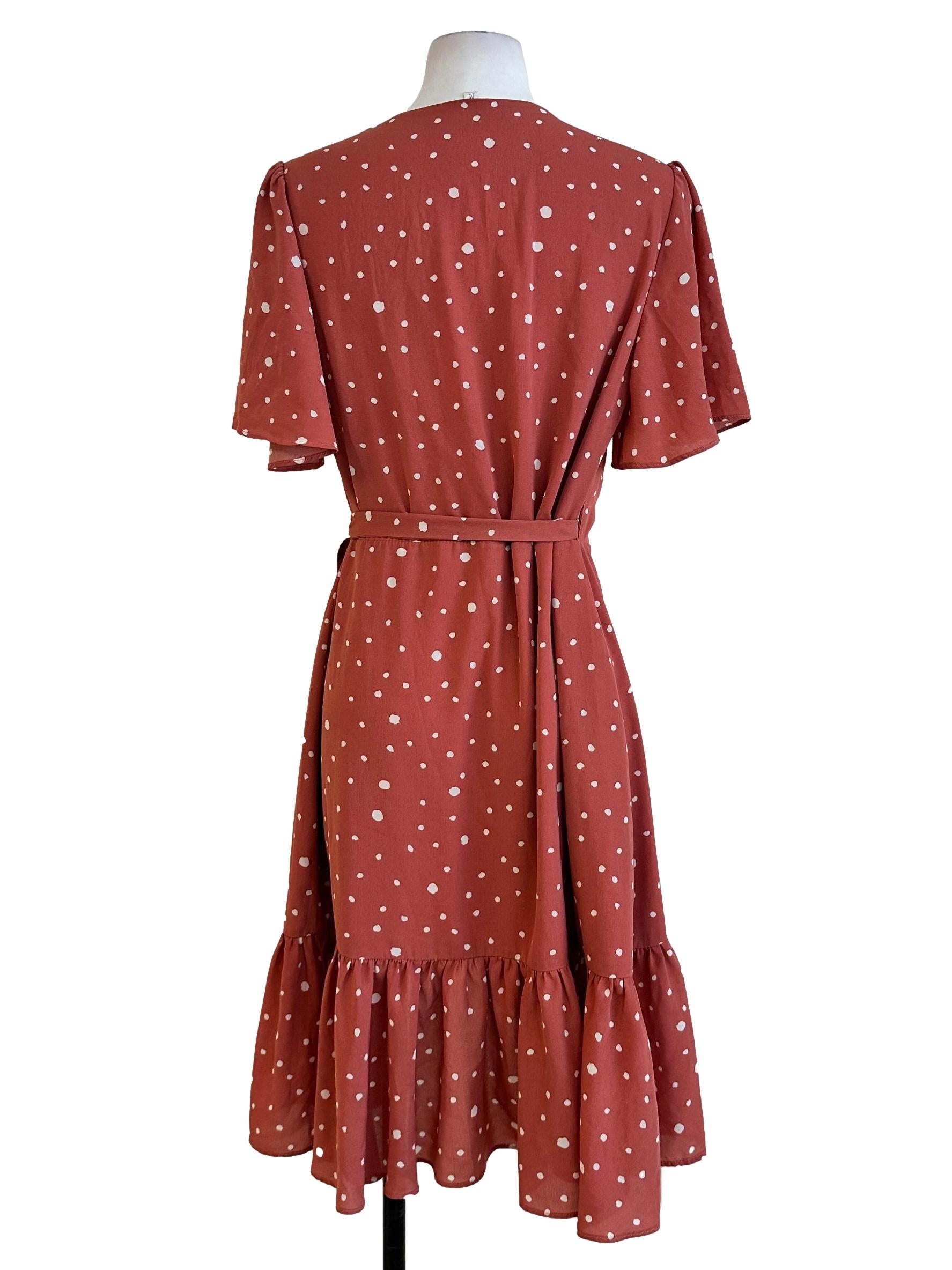 Orange Pink Polka Dot Pattern Wrap Dress