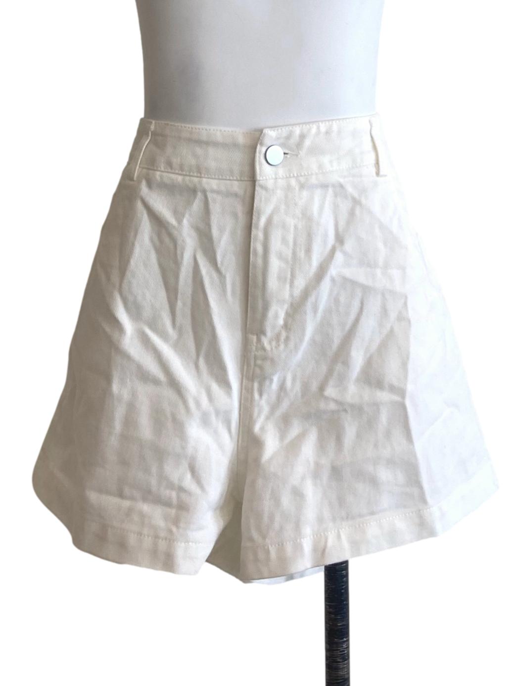 White Herringbone Short Denim