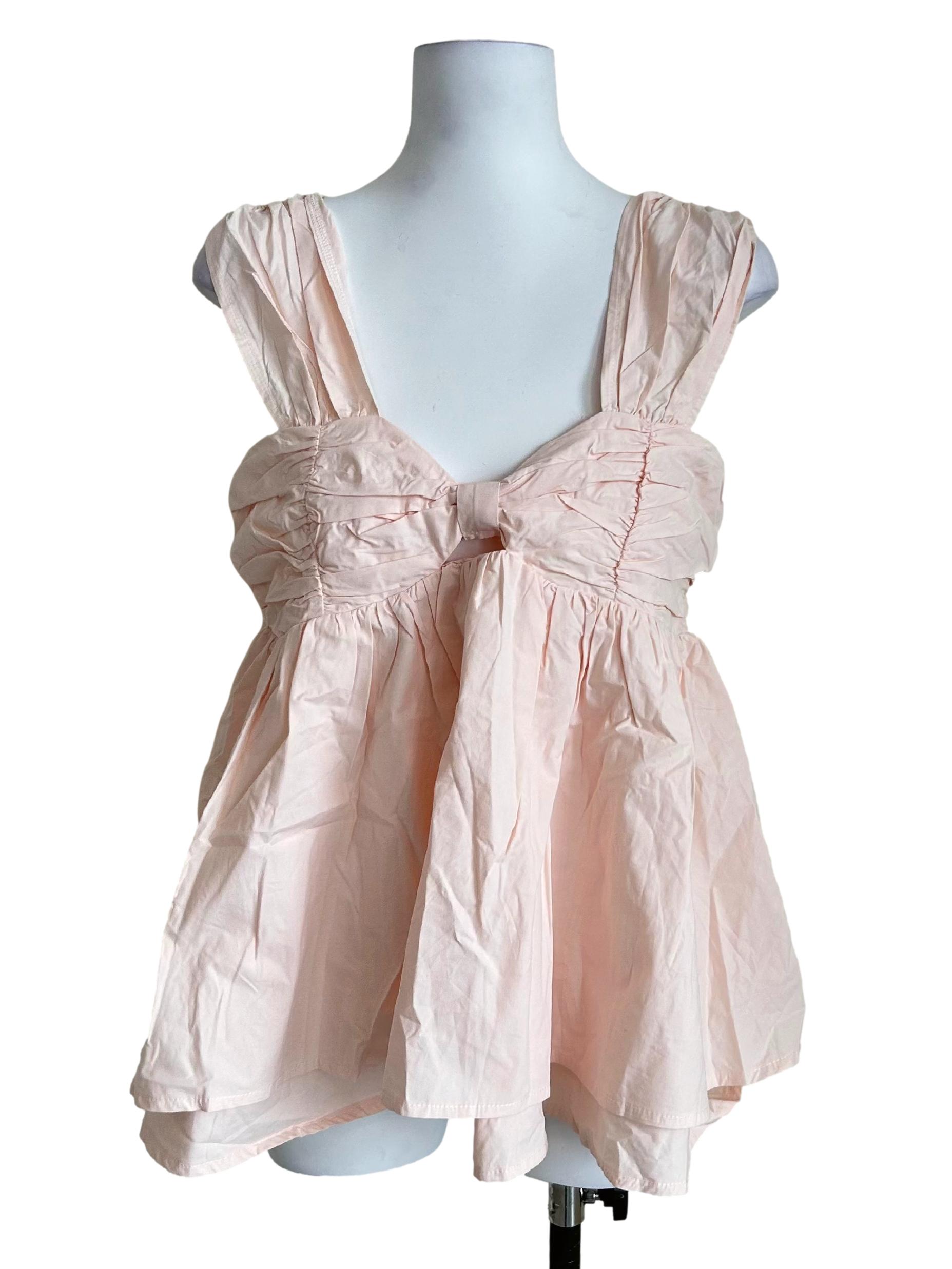 Pink Bow Front Peplum Sleeveless Top