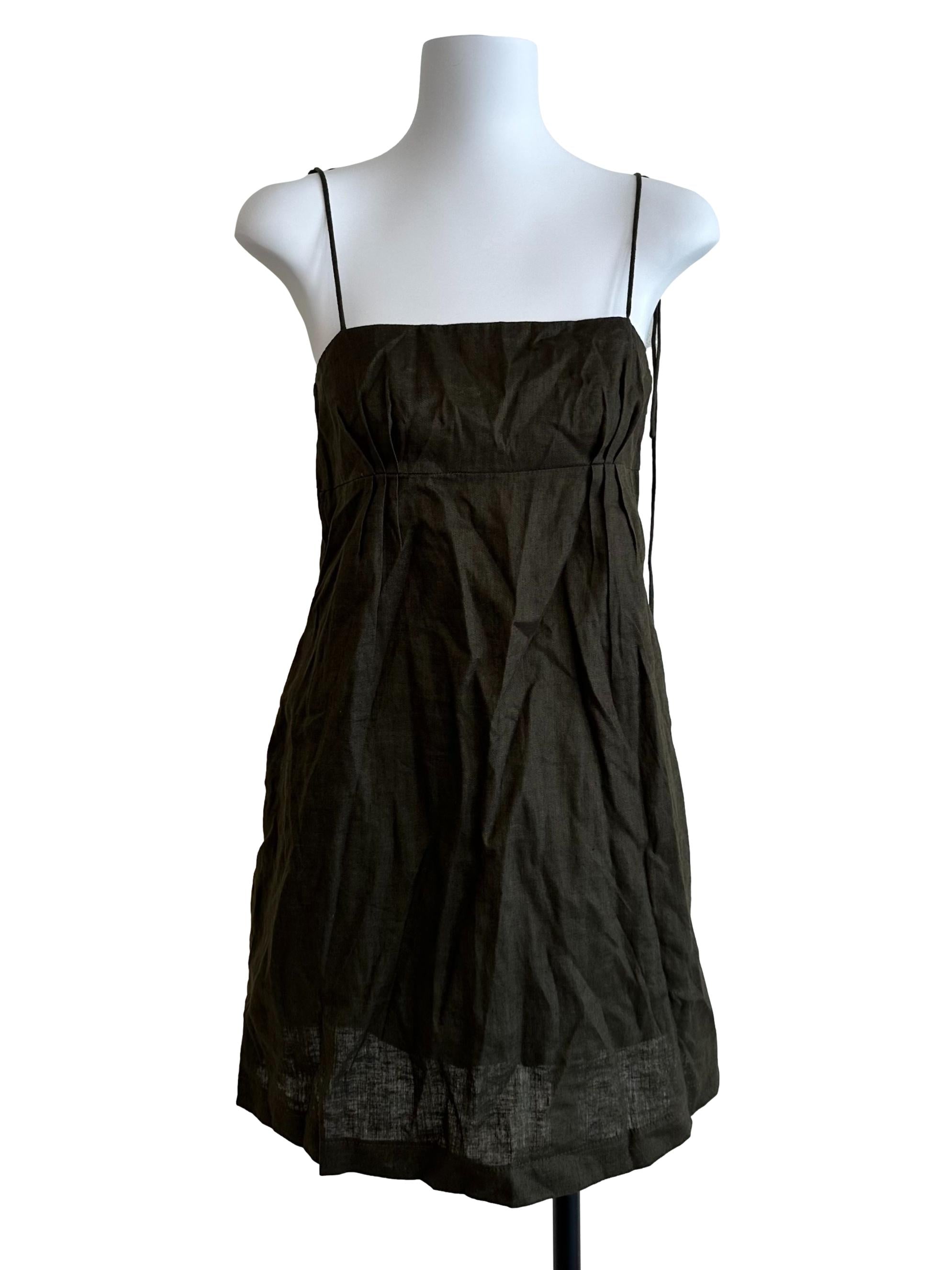 Oak Brown Square Neck Spaghetti Strap Dress