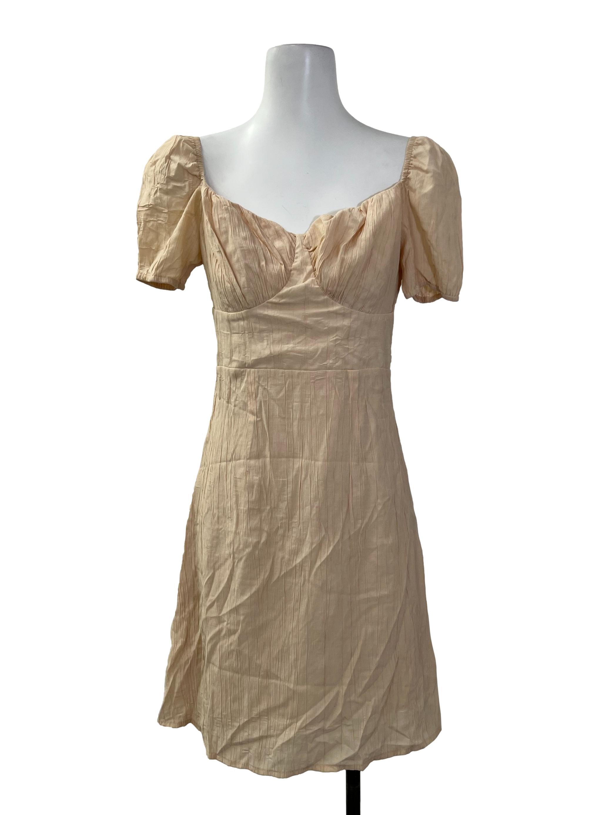 Pale Yellow Crinkle Sweetheart Dress