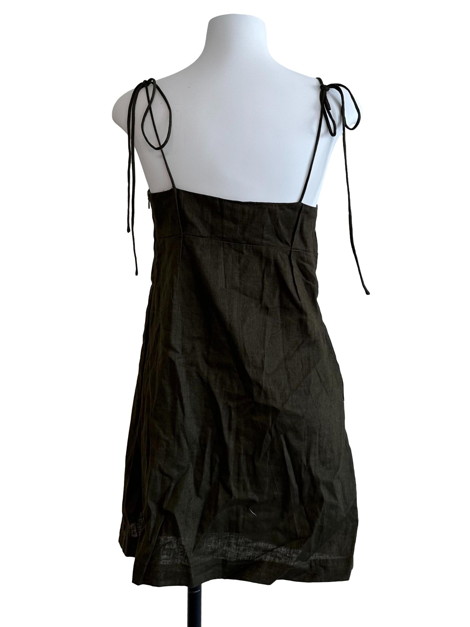 Oak Brown Square Neck Spaghetti Strap Dress