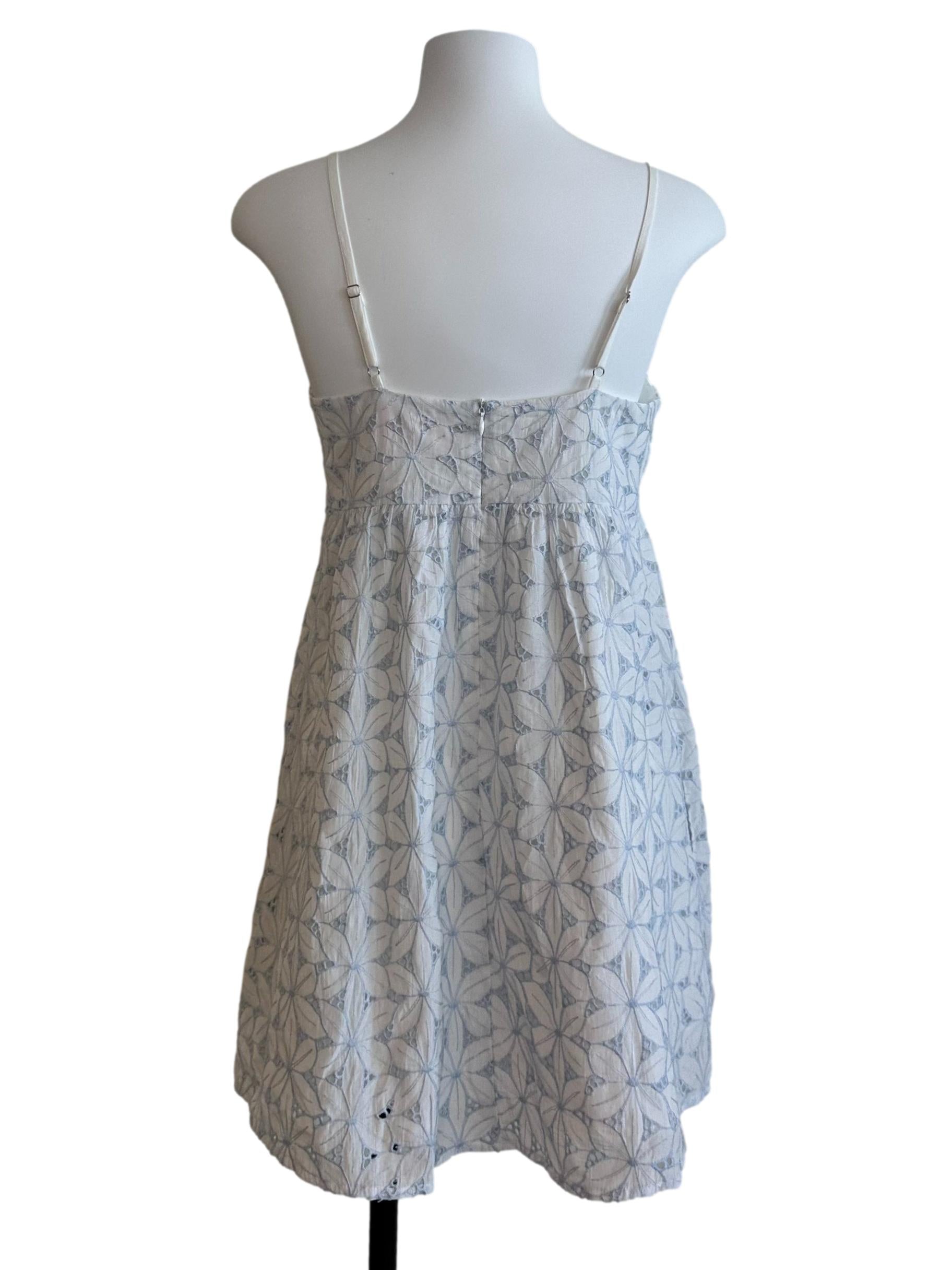 White Blue Floral Textured Lace Dress