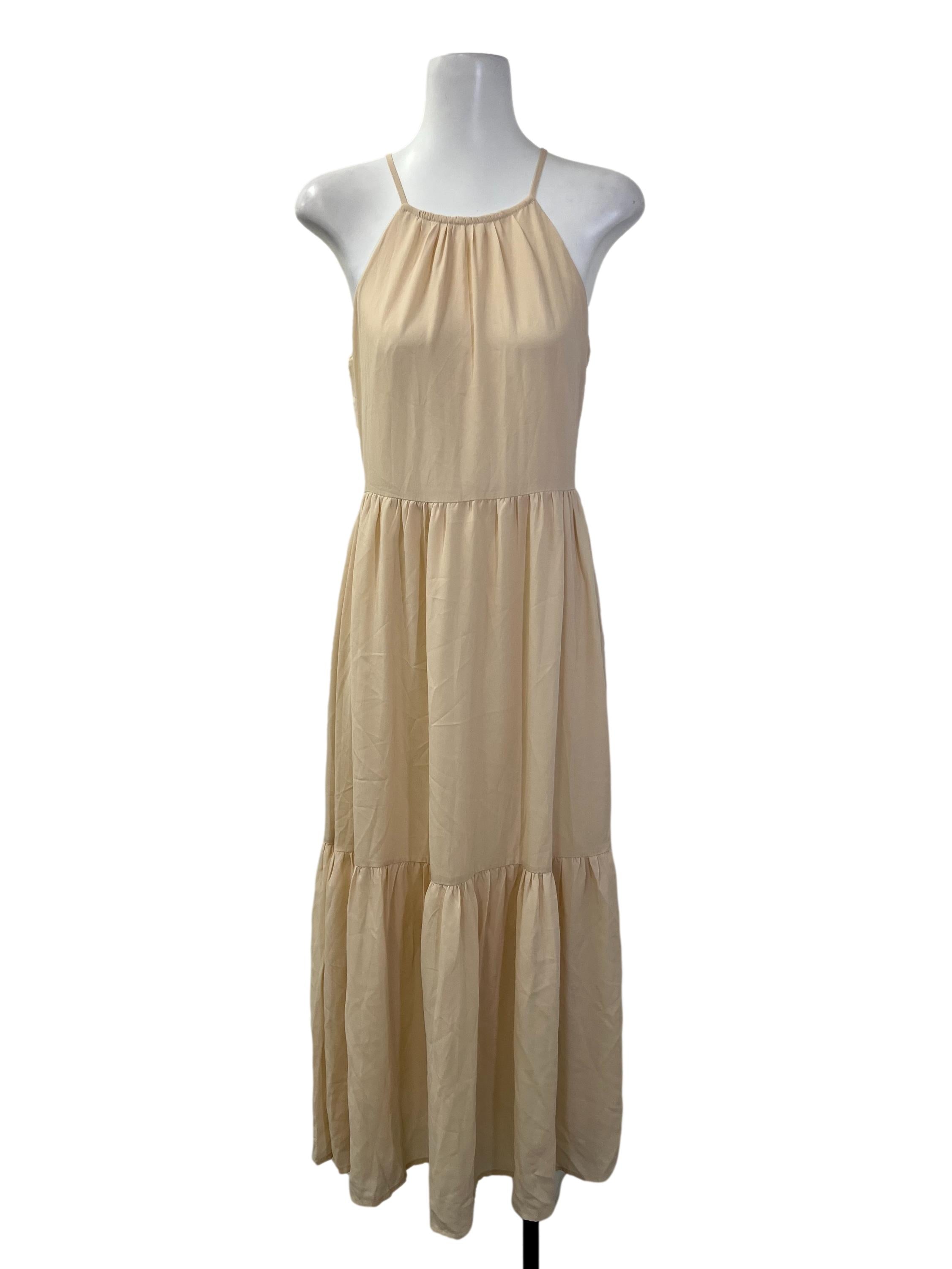 Cream Halter Tiered Dress