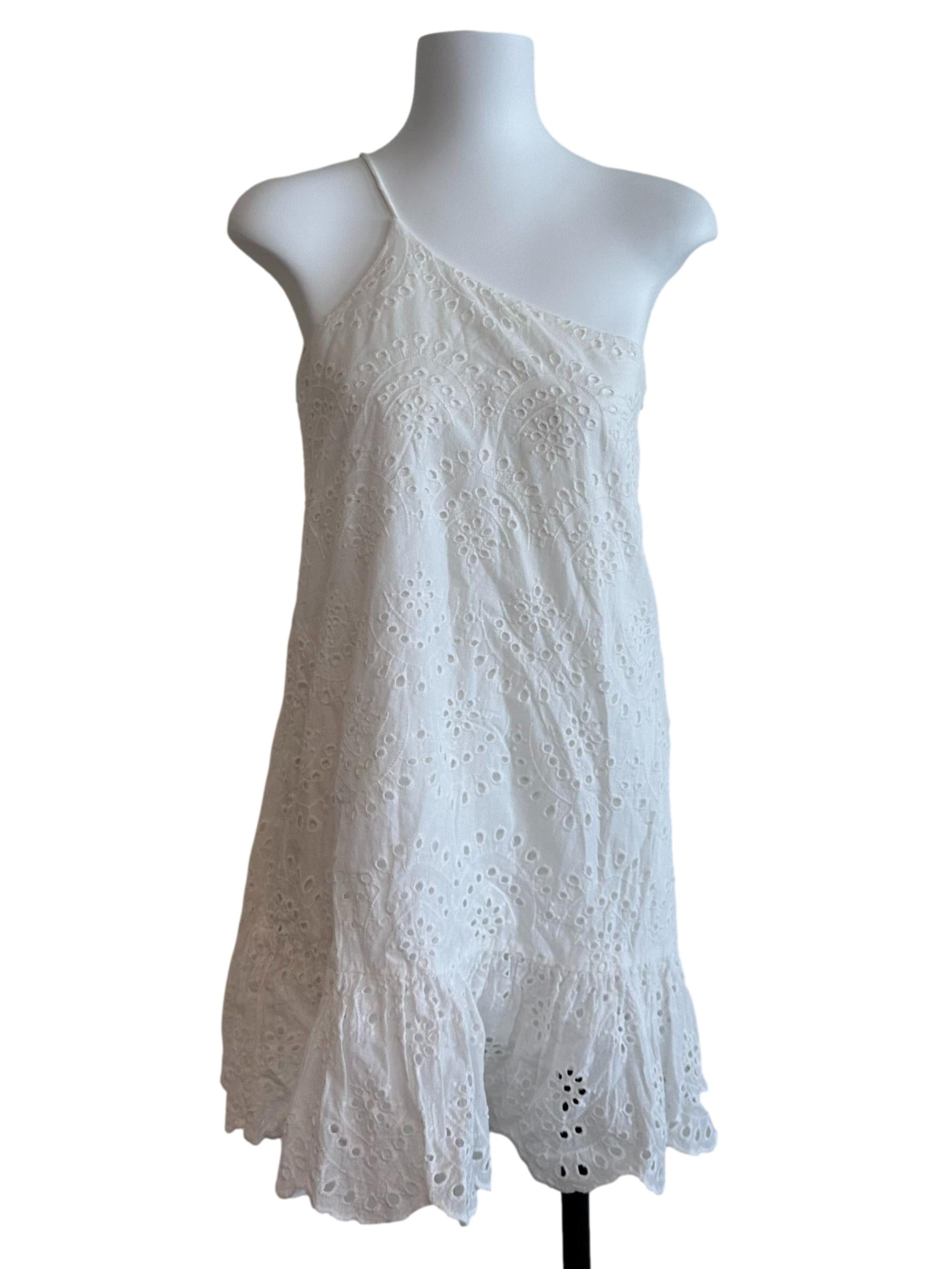 Pearl White Eyelet Embroidery Asymmetric Dress