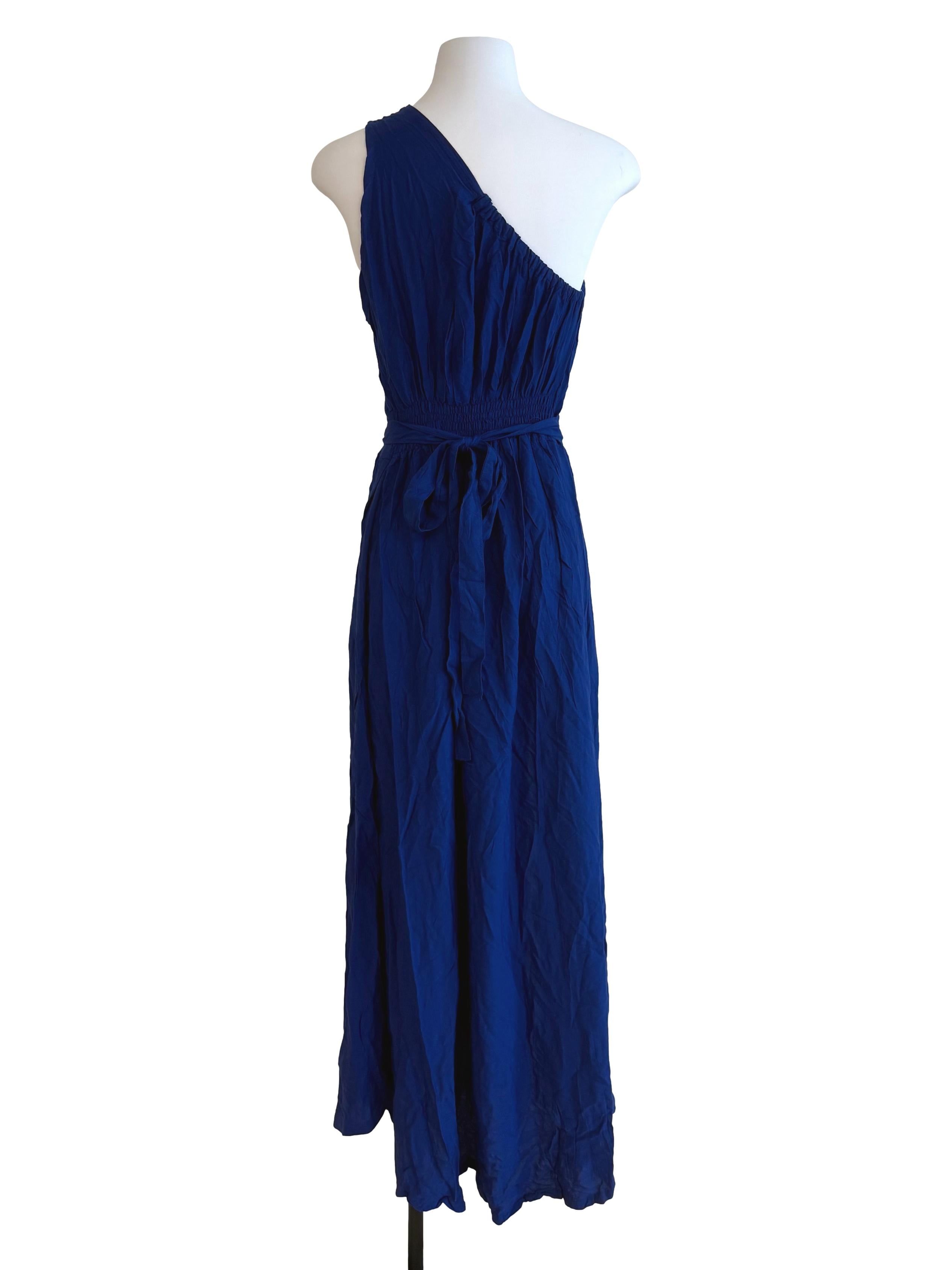 Royal Blue Asymmetric Shirred Dress