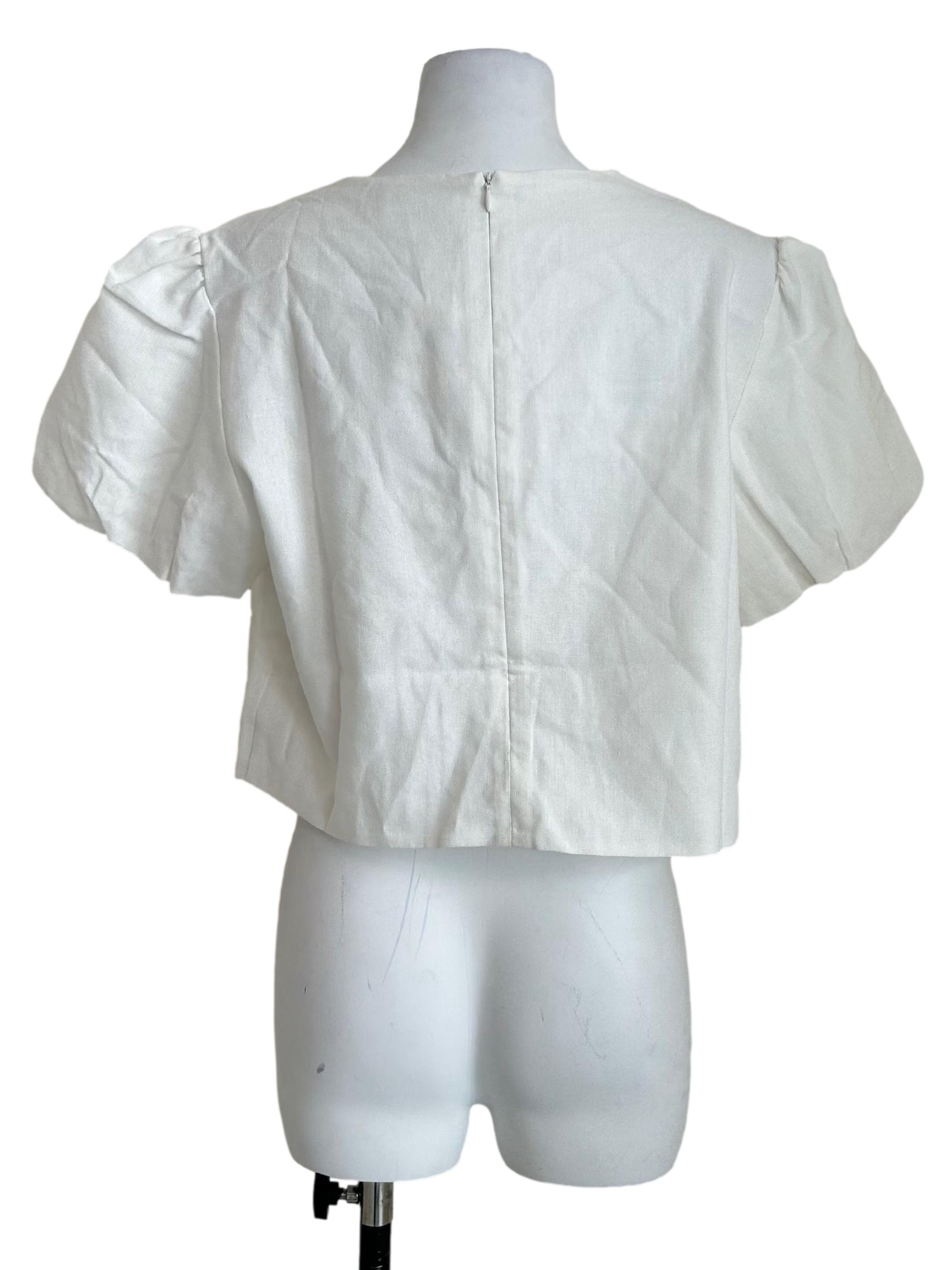White Short Sleeve Frog Button Cropped Shirt