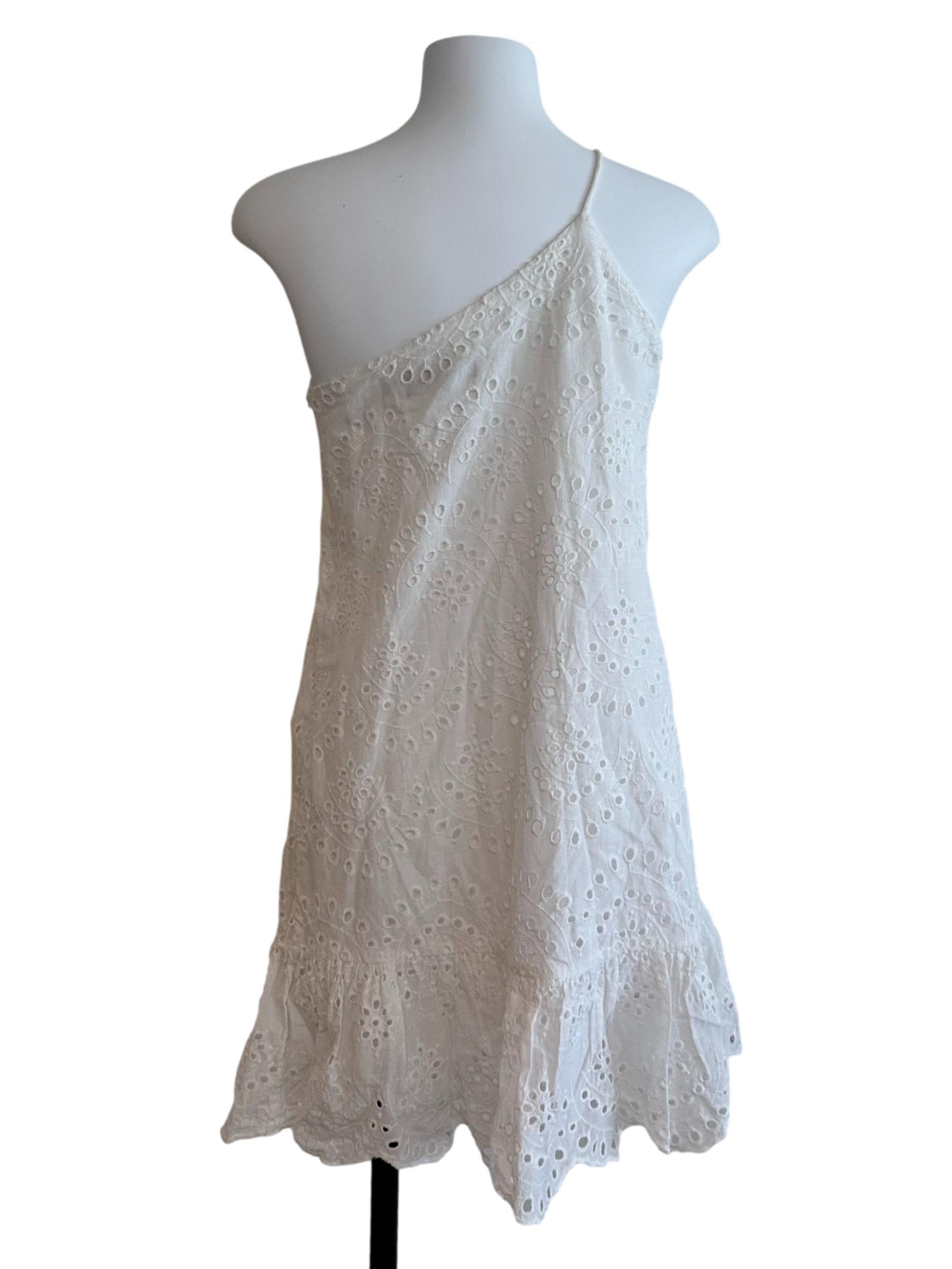 Pearl White Eyelet Embroidery Asymmetric Dress