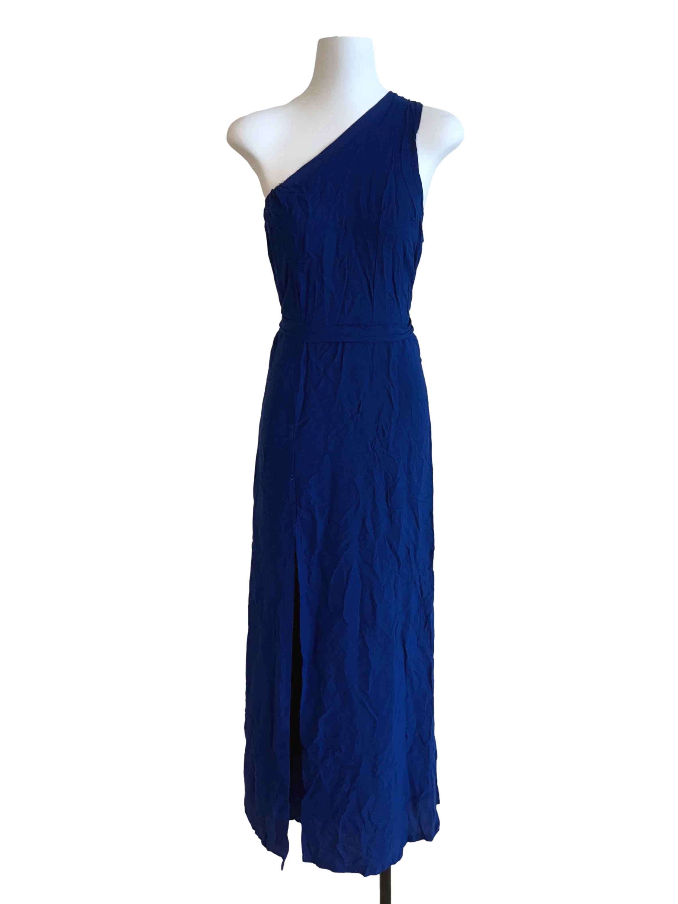 Royal Blue Asymmetric Shirred Dress