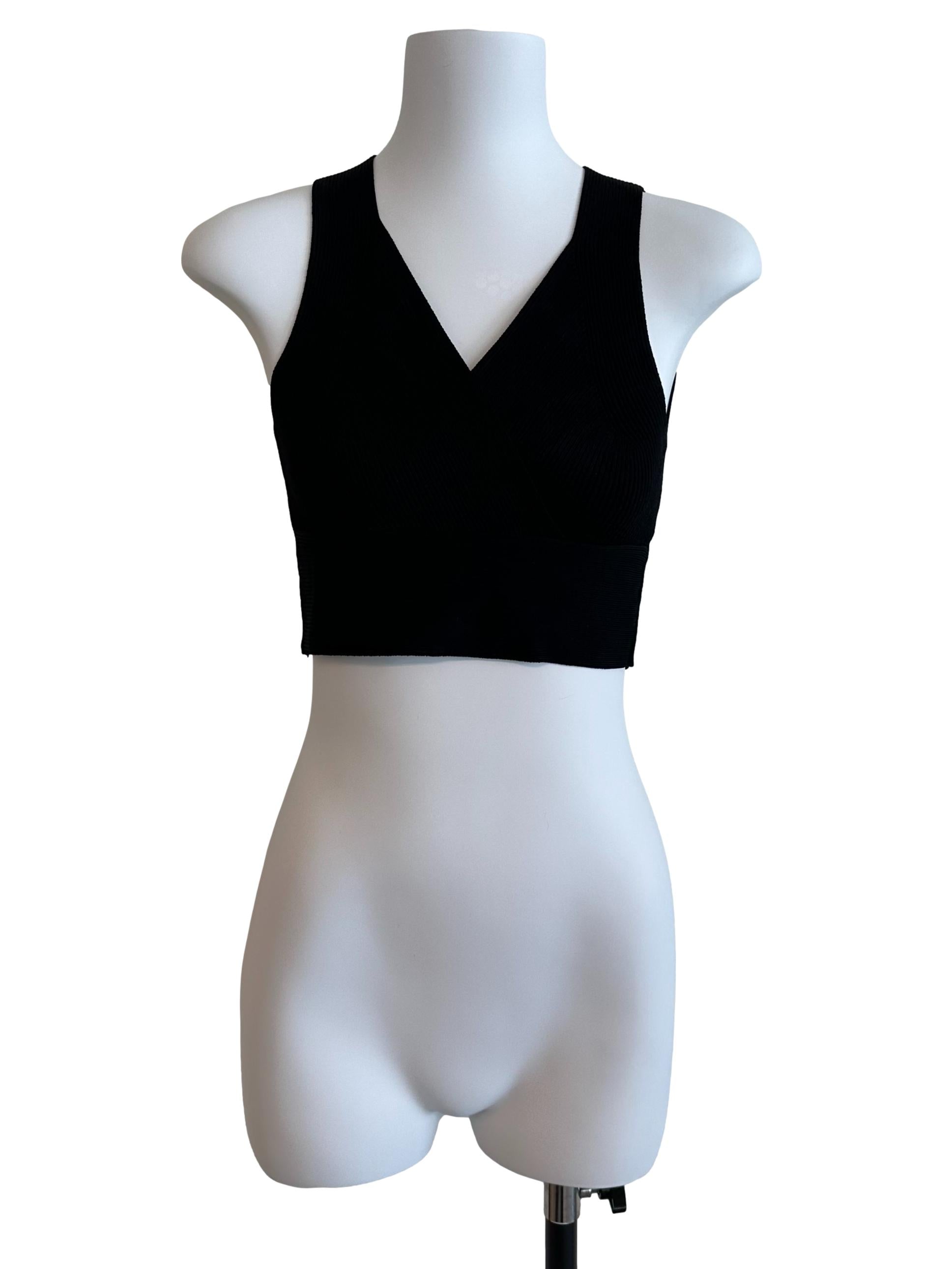 Raven Black Knit V Neck Crop Top