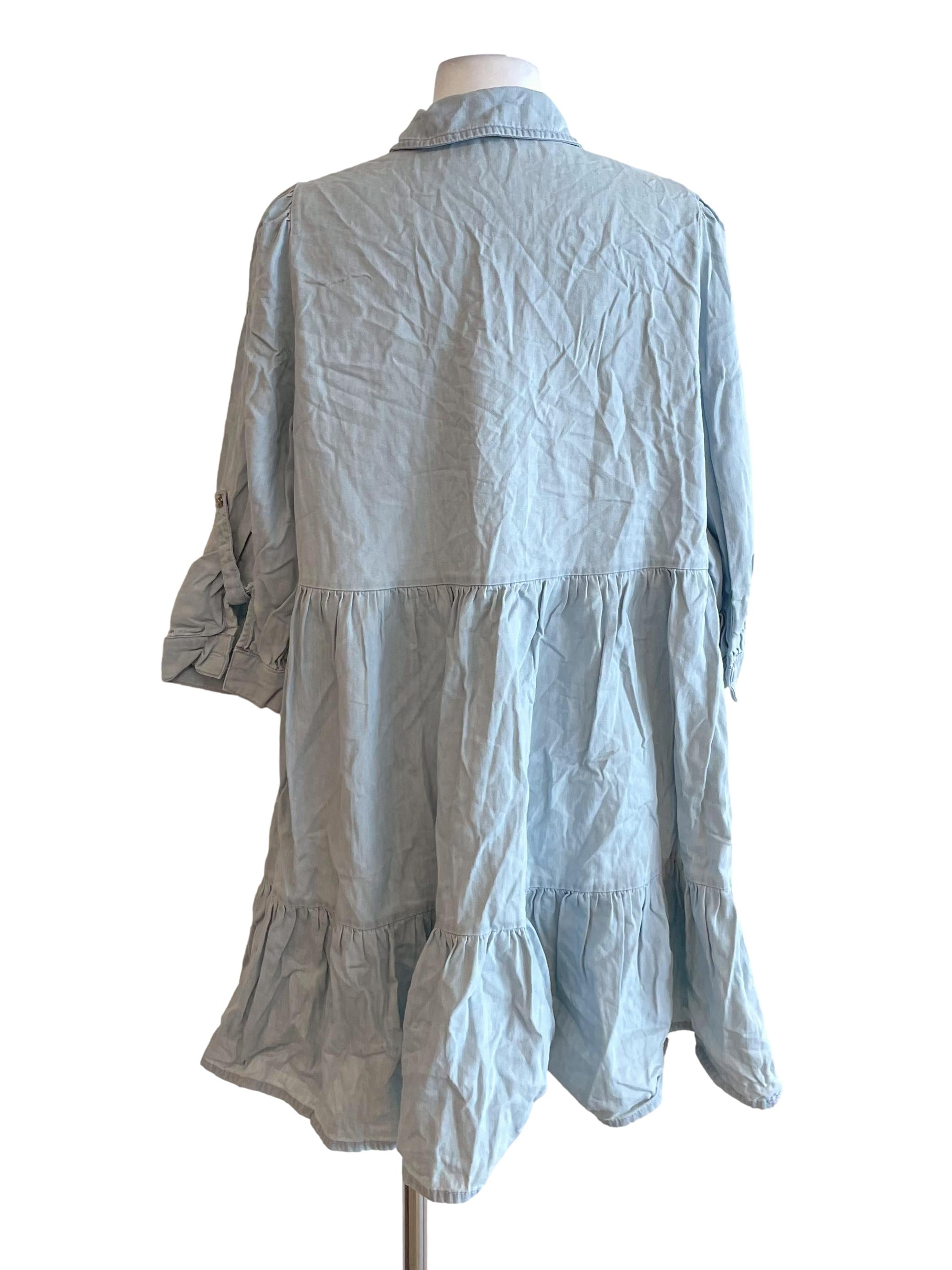 Pale Blue Rhinestone Buttons Babydoll Dress