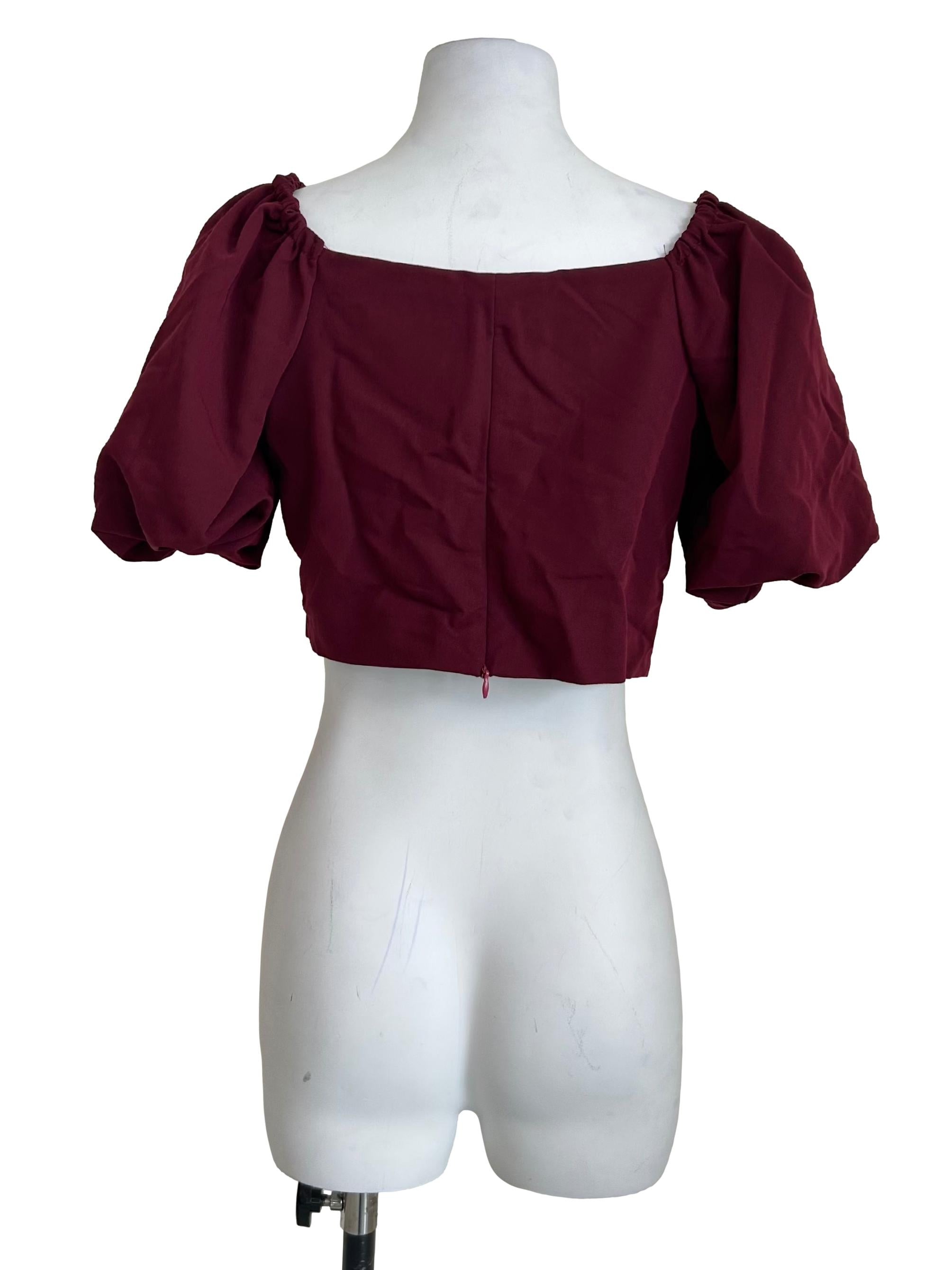 Burgundy Off Shoulder Drawstring Crop Top