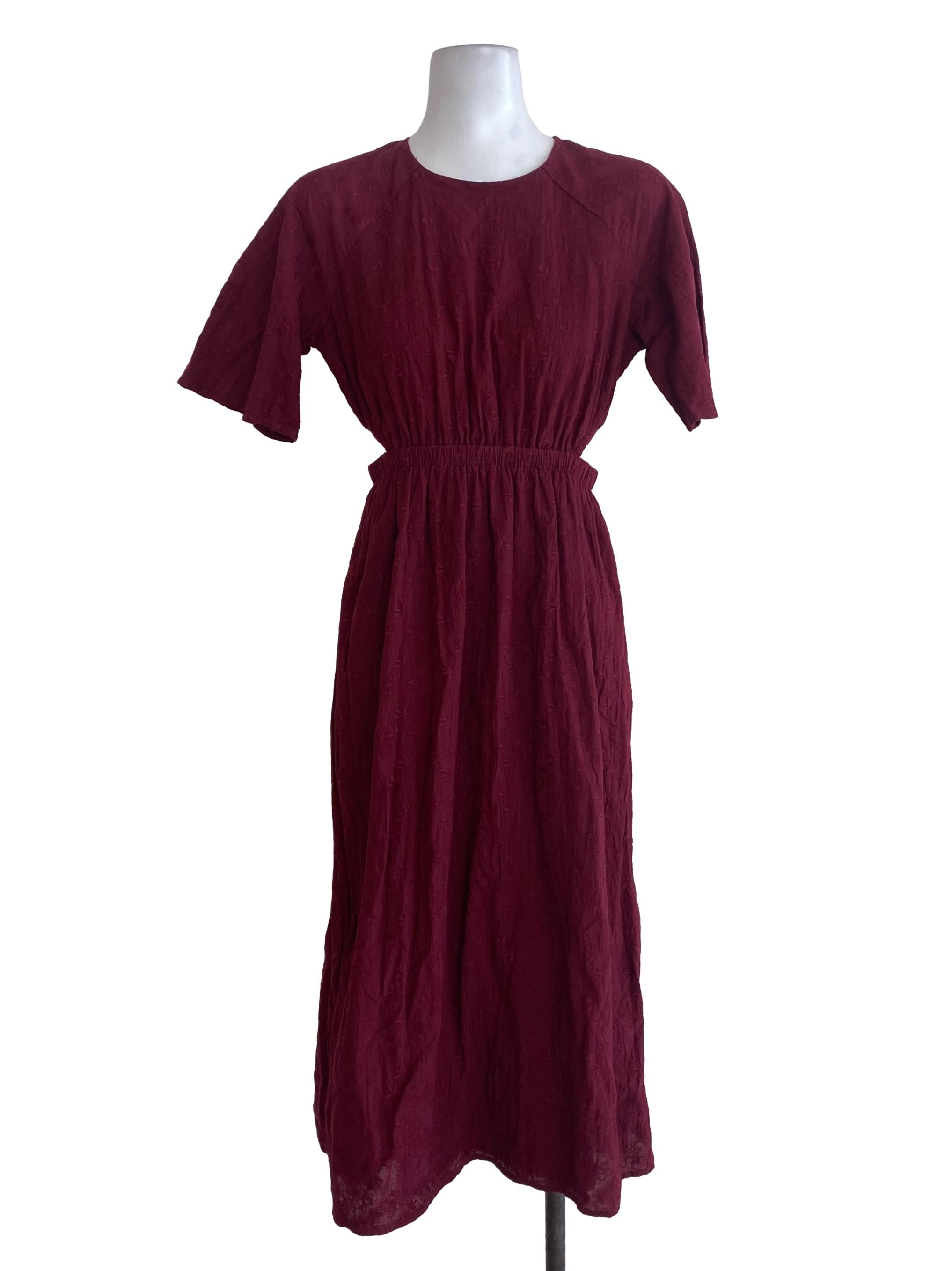 Wine Red Embroidered Dress