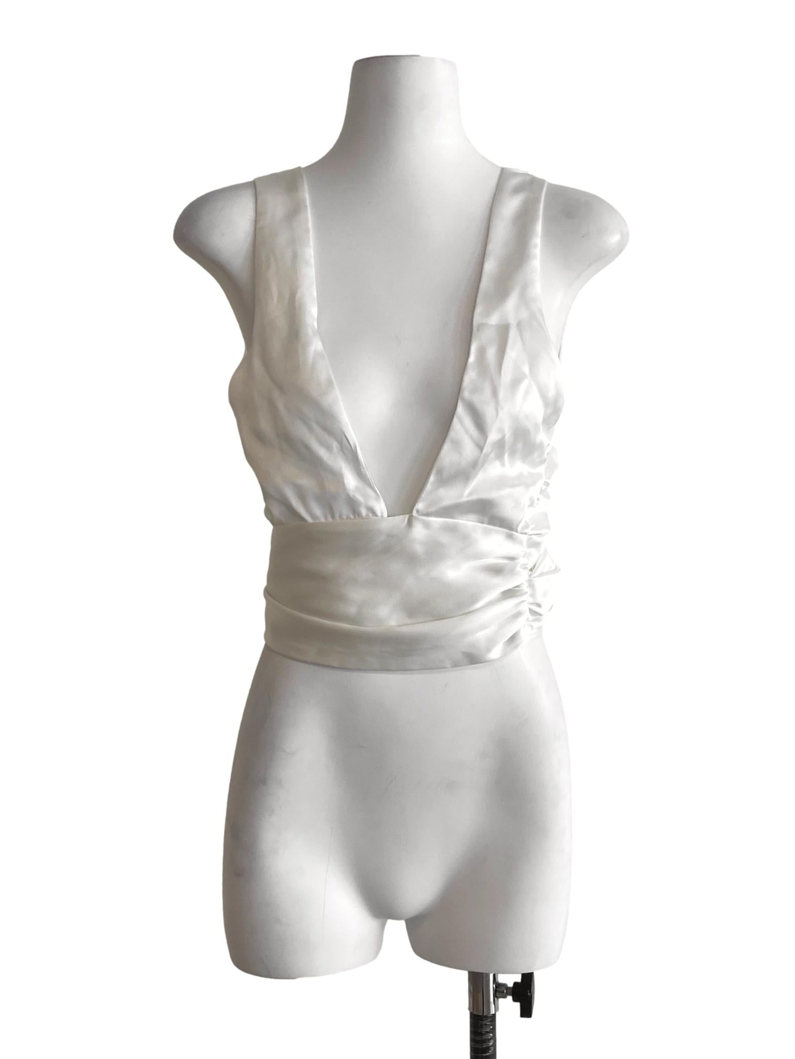 White Sleeveless Wrap Top