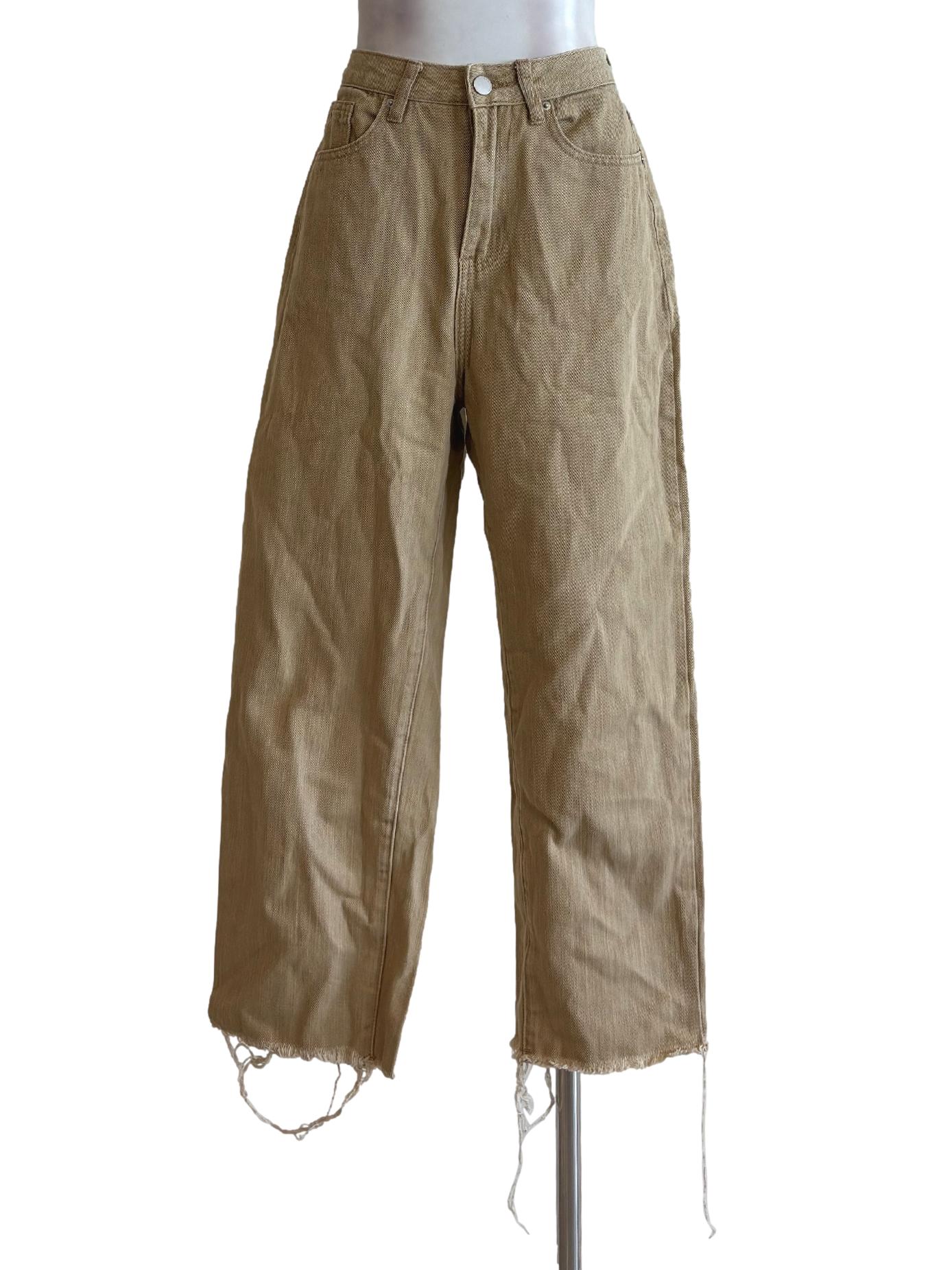 Straight Khaki Frayed Hem Jeans LB