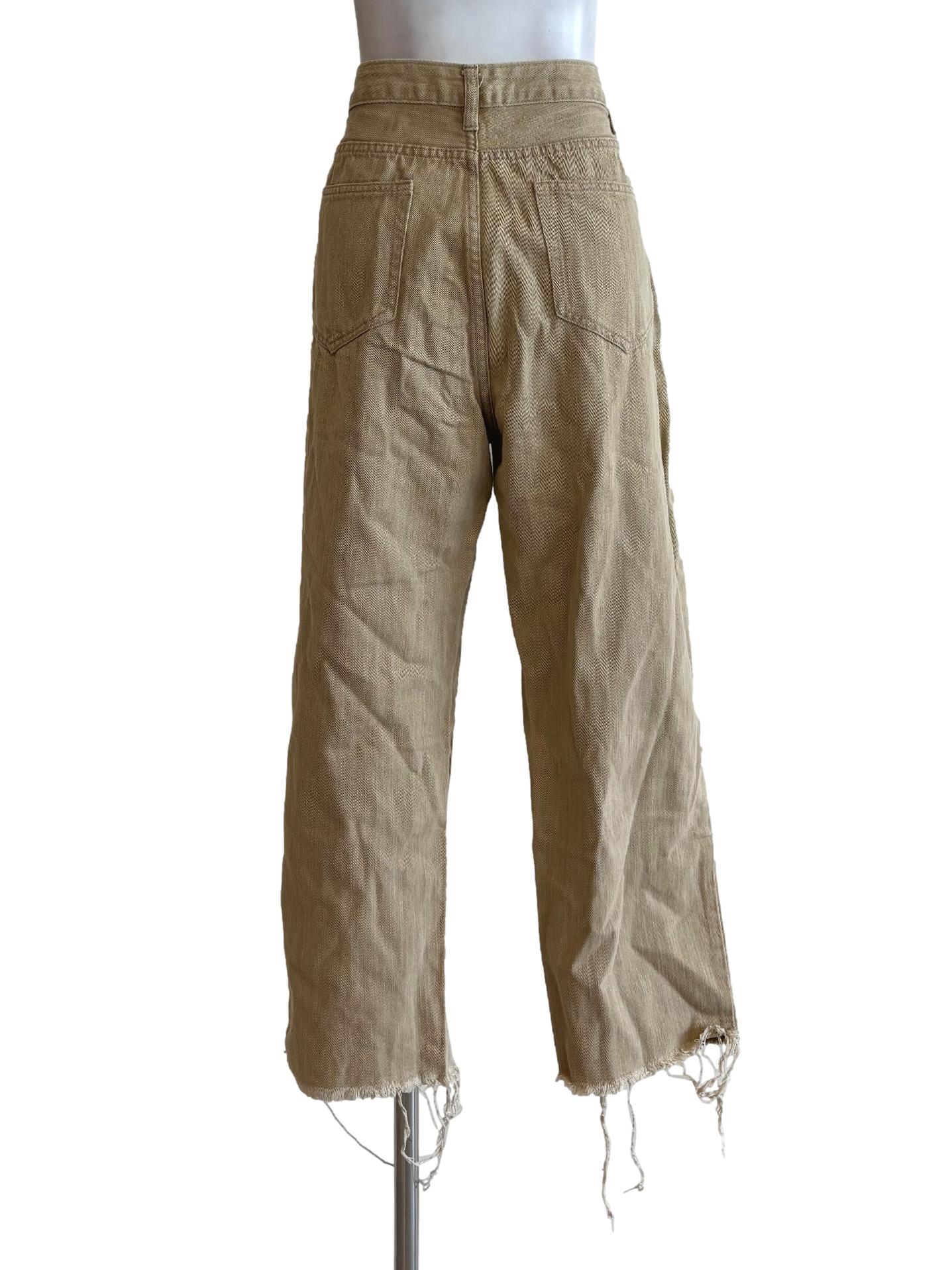 Straight Khaki Frayed Hem Jeans LB