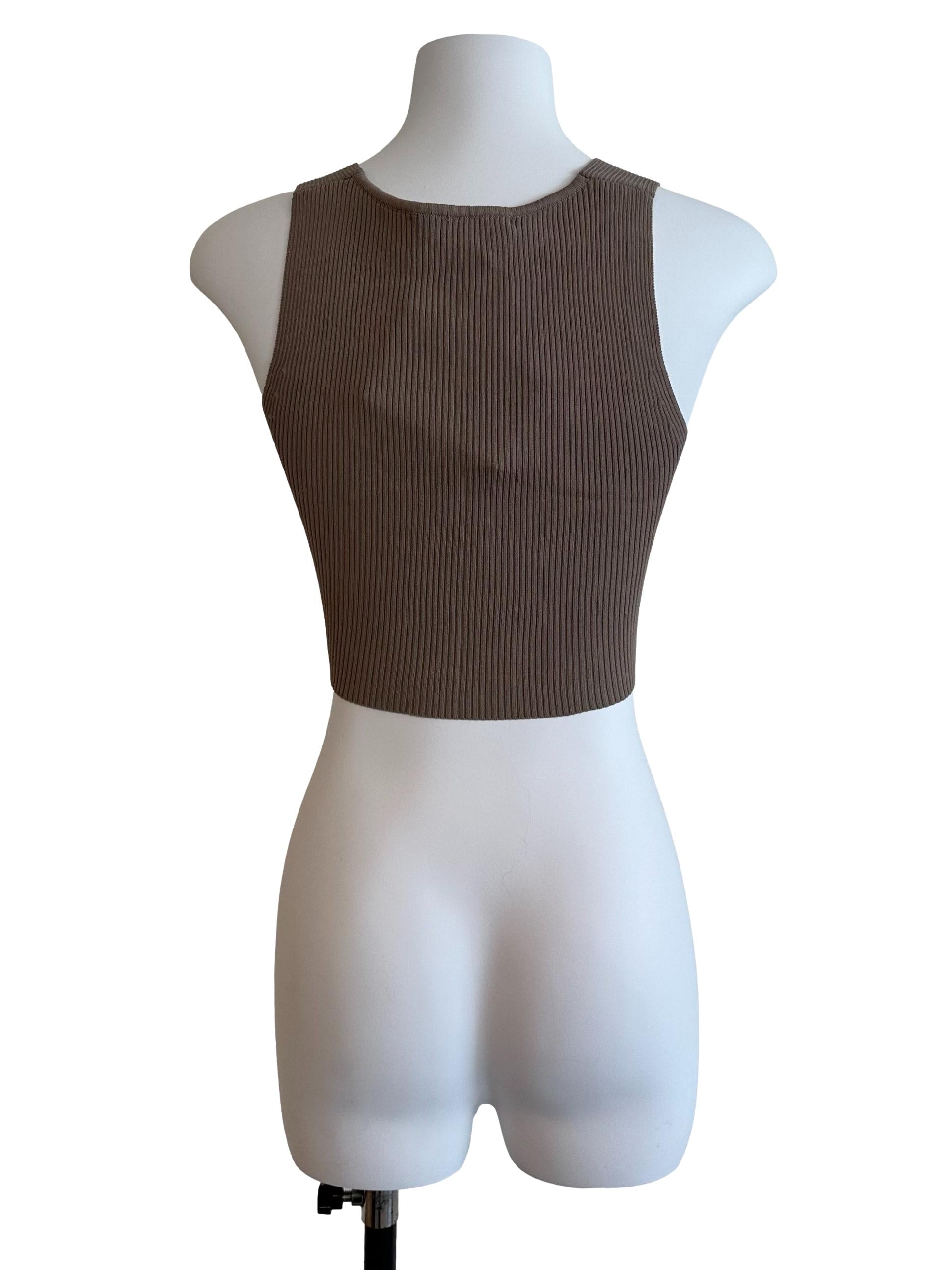 Coffee Brown Knit V Neck Crop Top