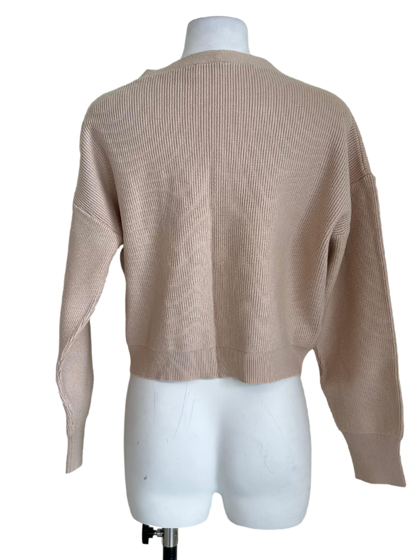 Beige Ribbed Knit Button Cardigan