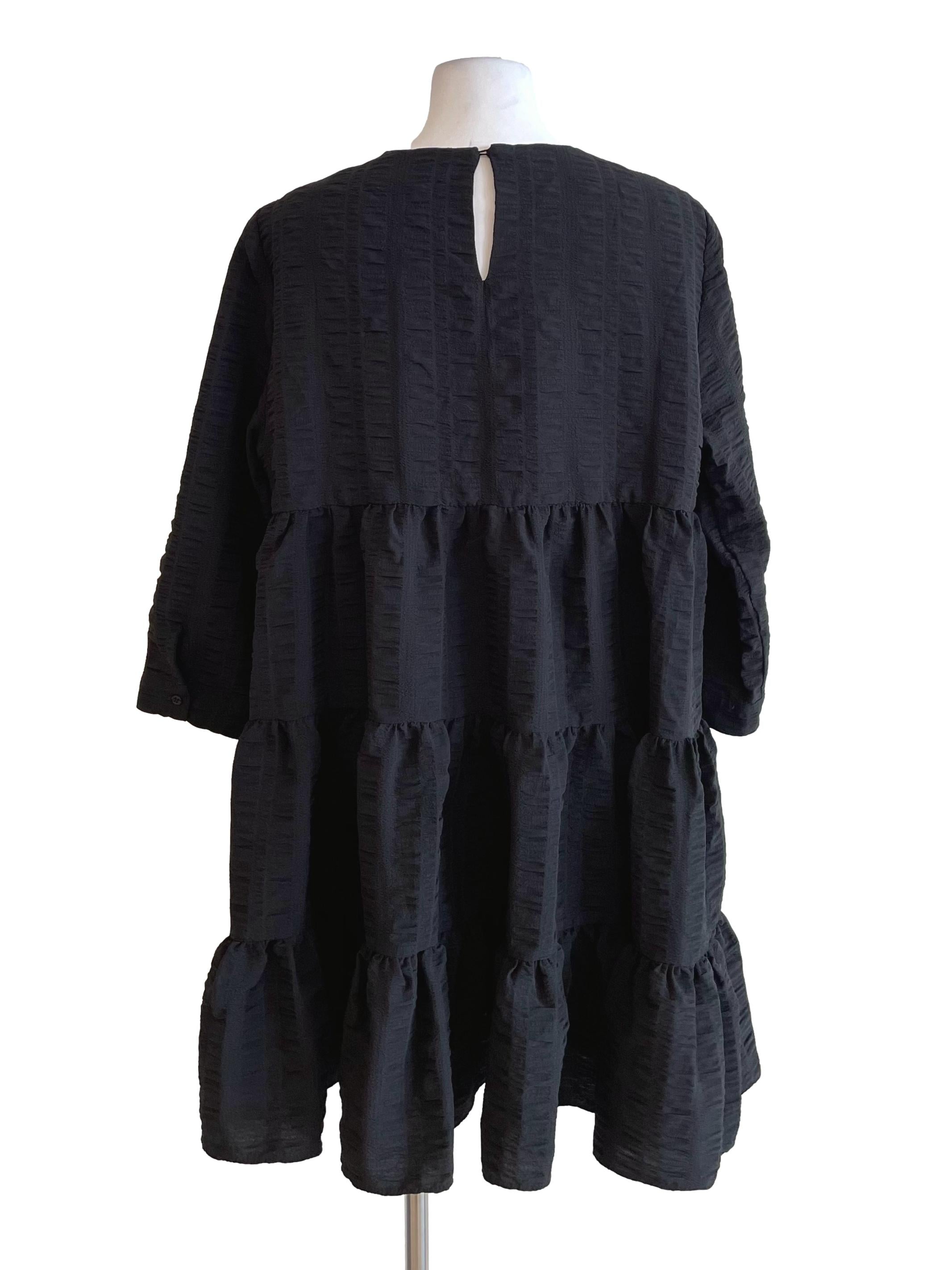 Black Mid Sleeves Tiered Babydoll Dress