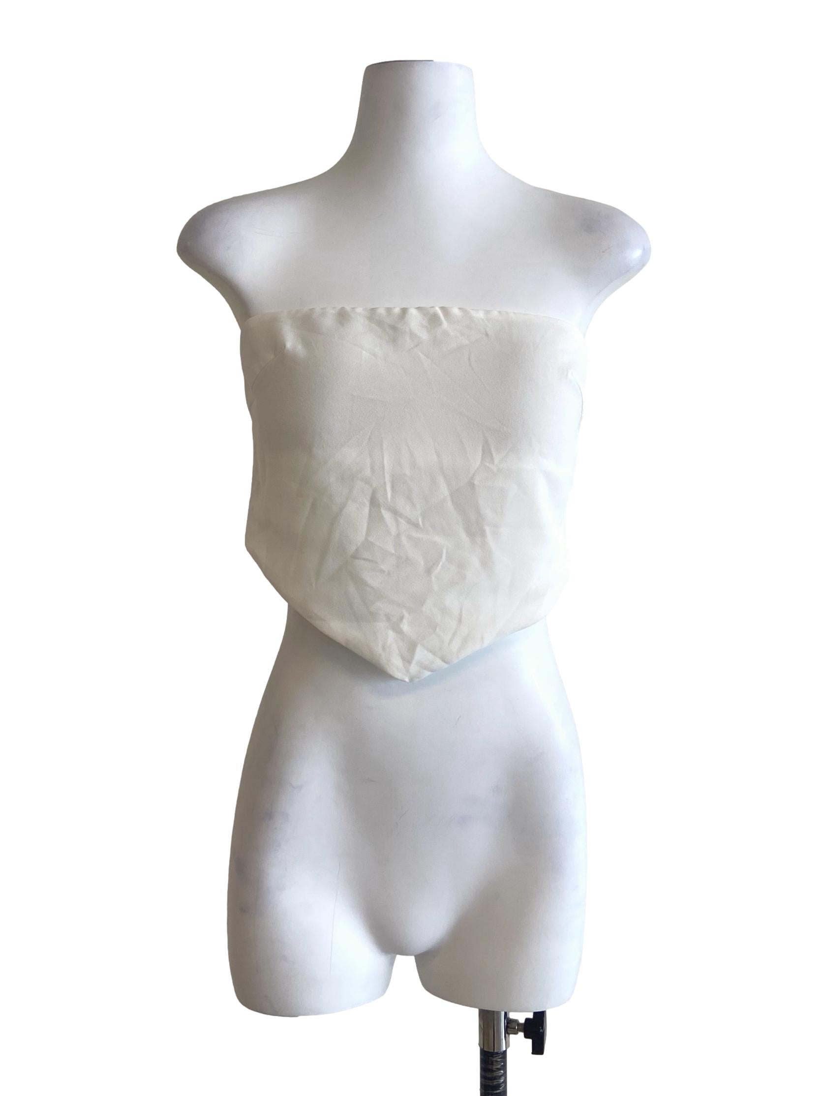 White Strapless Asymmetric Crop Top