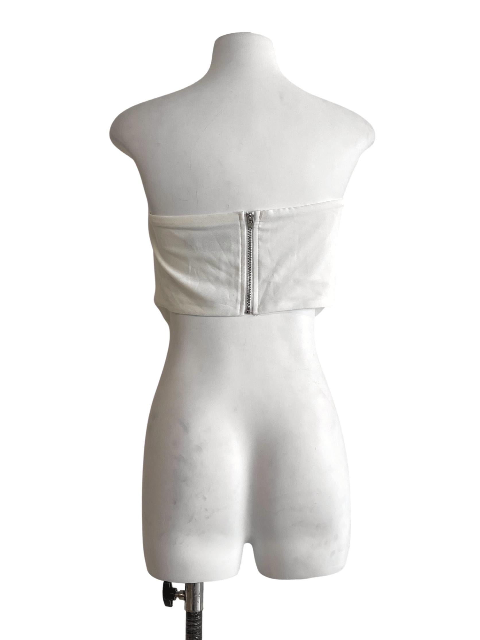 White Strapless Asymmetric Crop Top