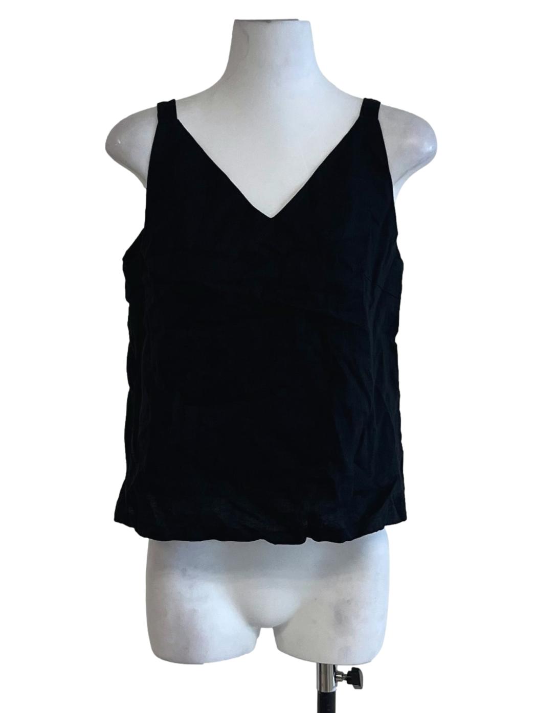 Black Linen V-Neckline Sleeveless Top