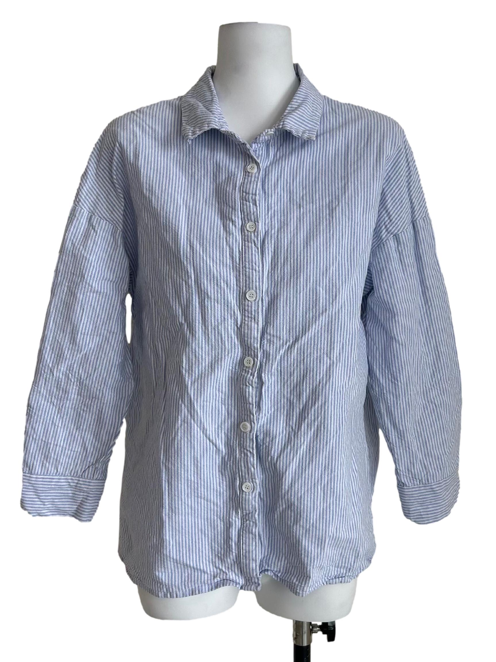 Blue Striped Oversized Button Down Shirt