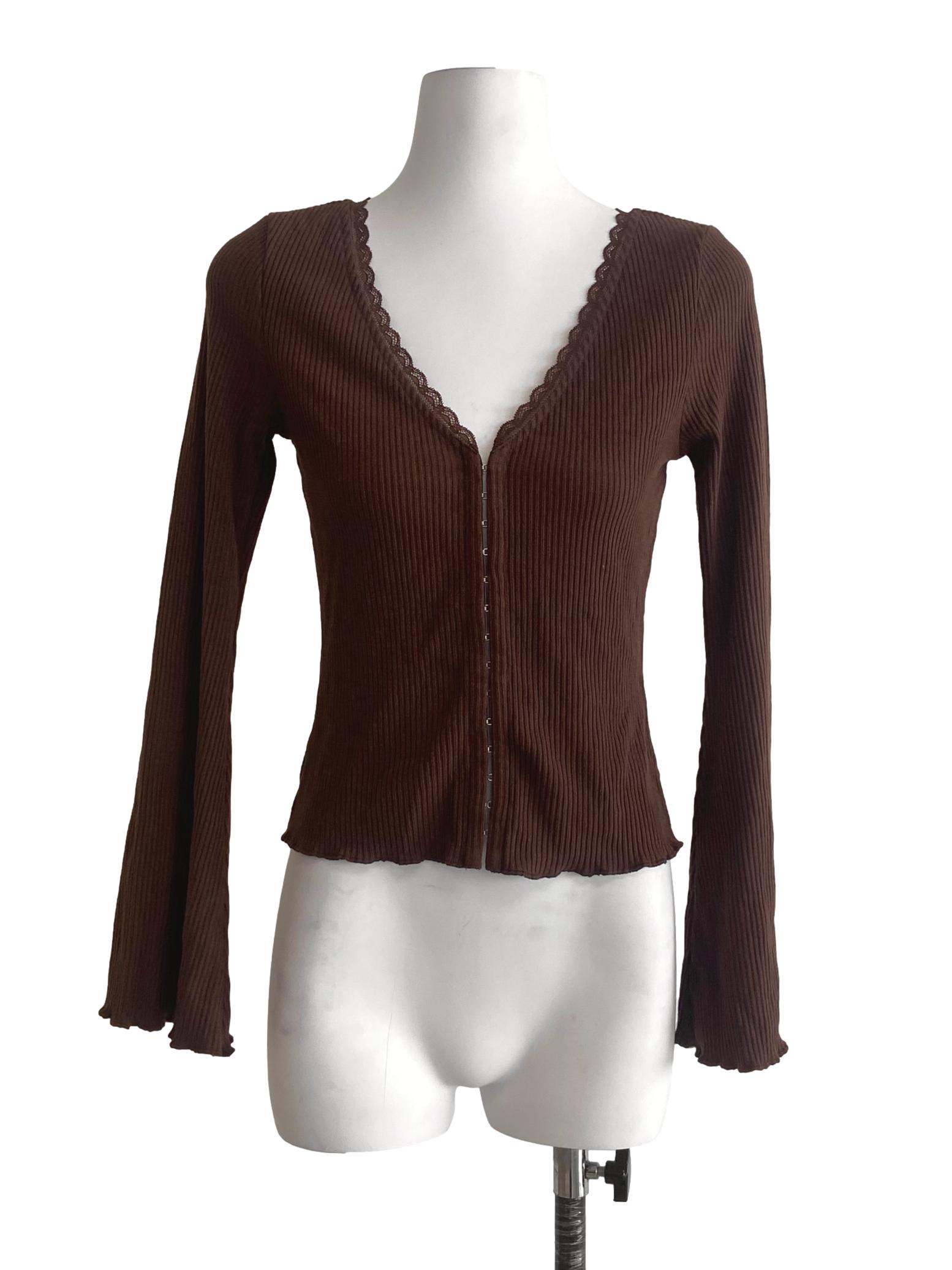 Caramel Brown Pencil Stripe Blouse
