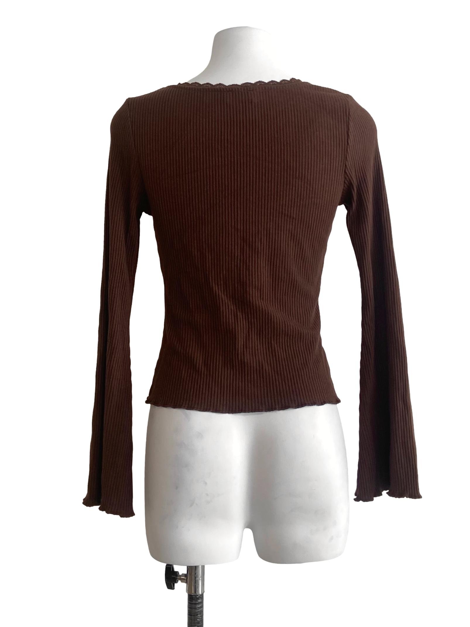 Caramel Brown Pencil Stripe Blouse