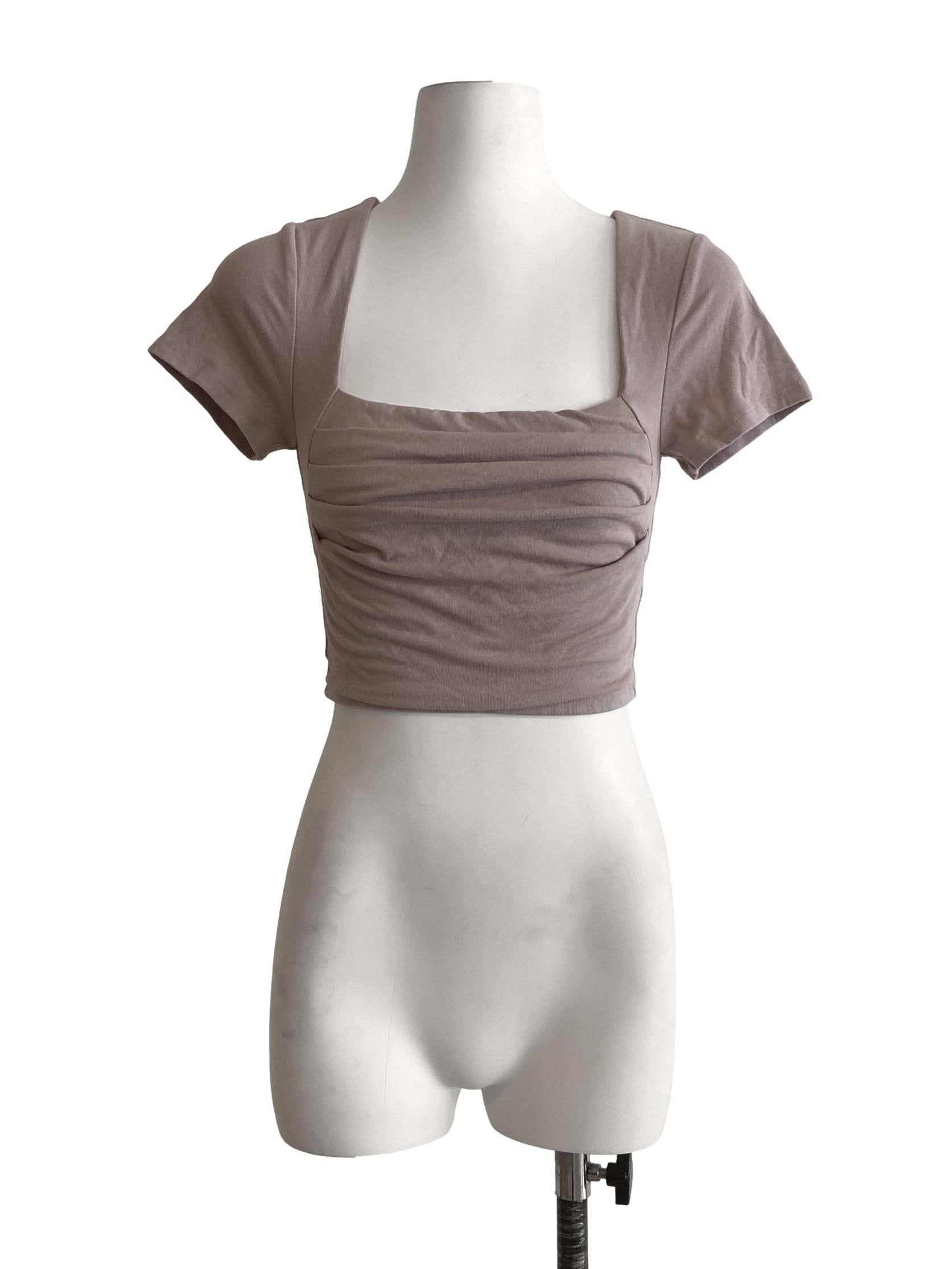 Bone Beige Twill Crop Top