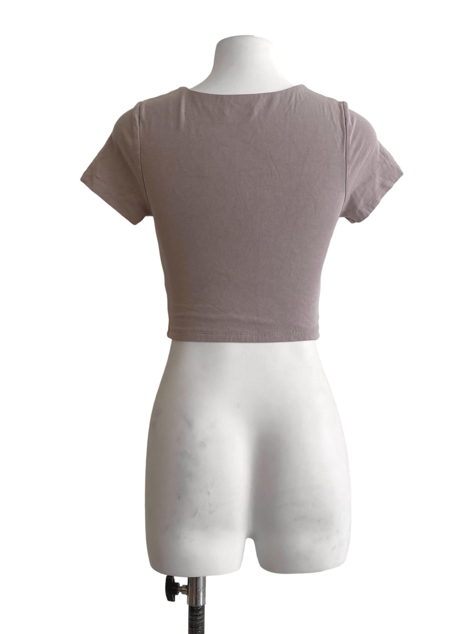 Bone Beige Twill Crop Top