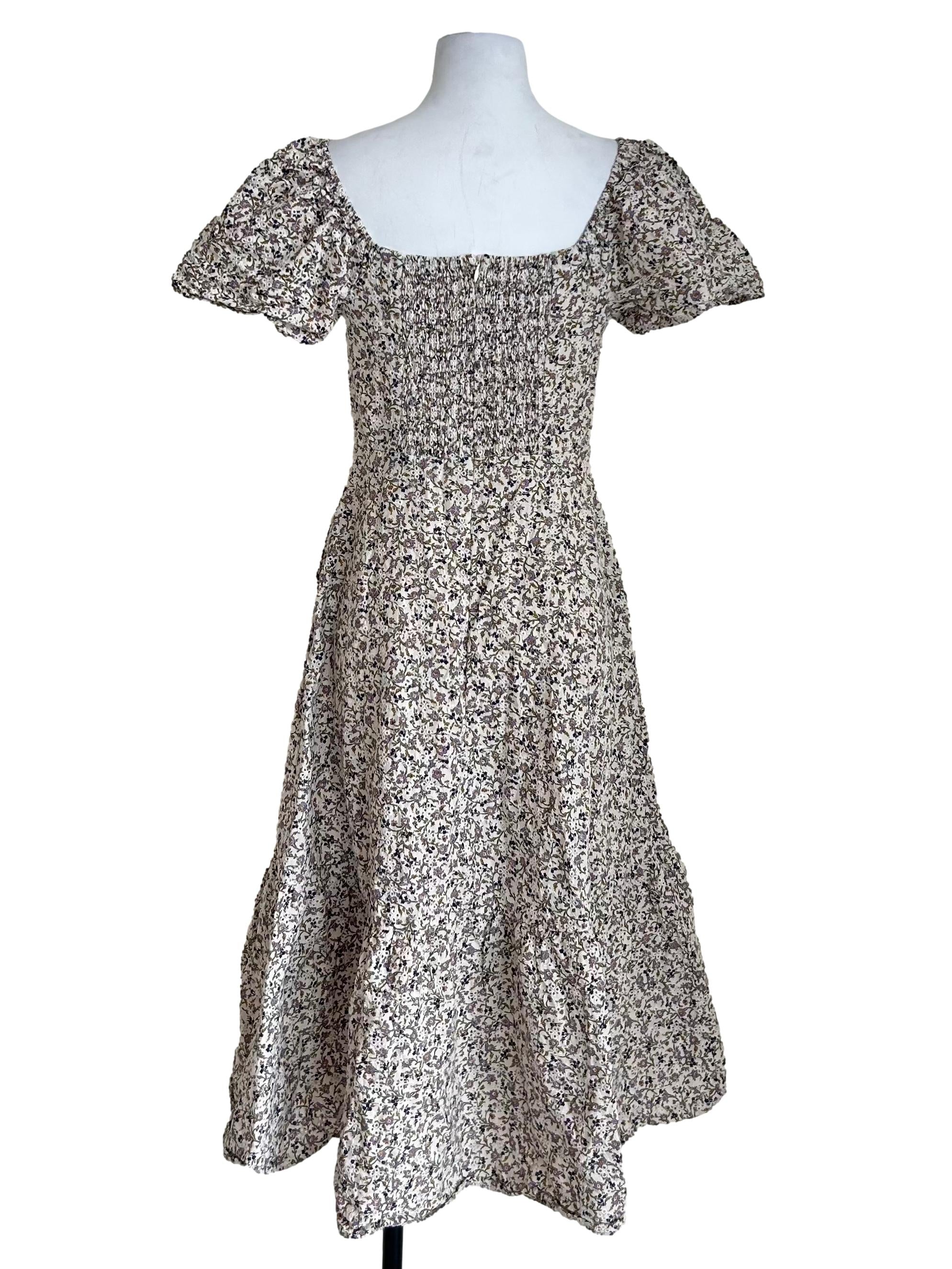 Muted Floral Puff Sleeve Midi Dress