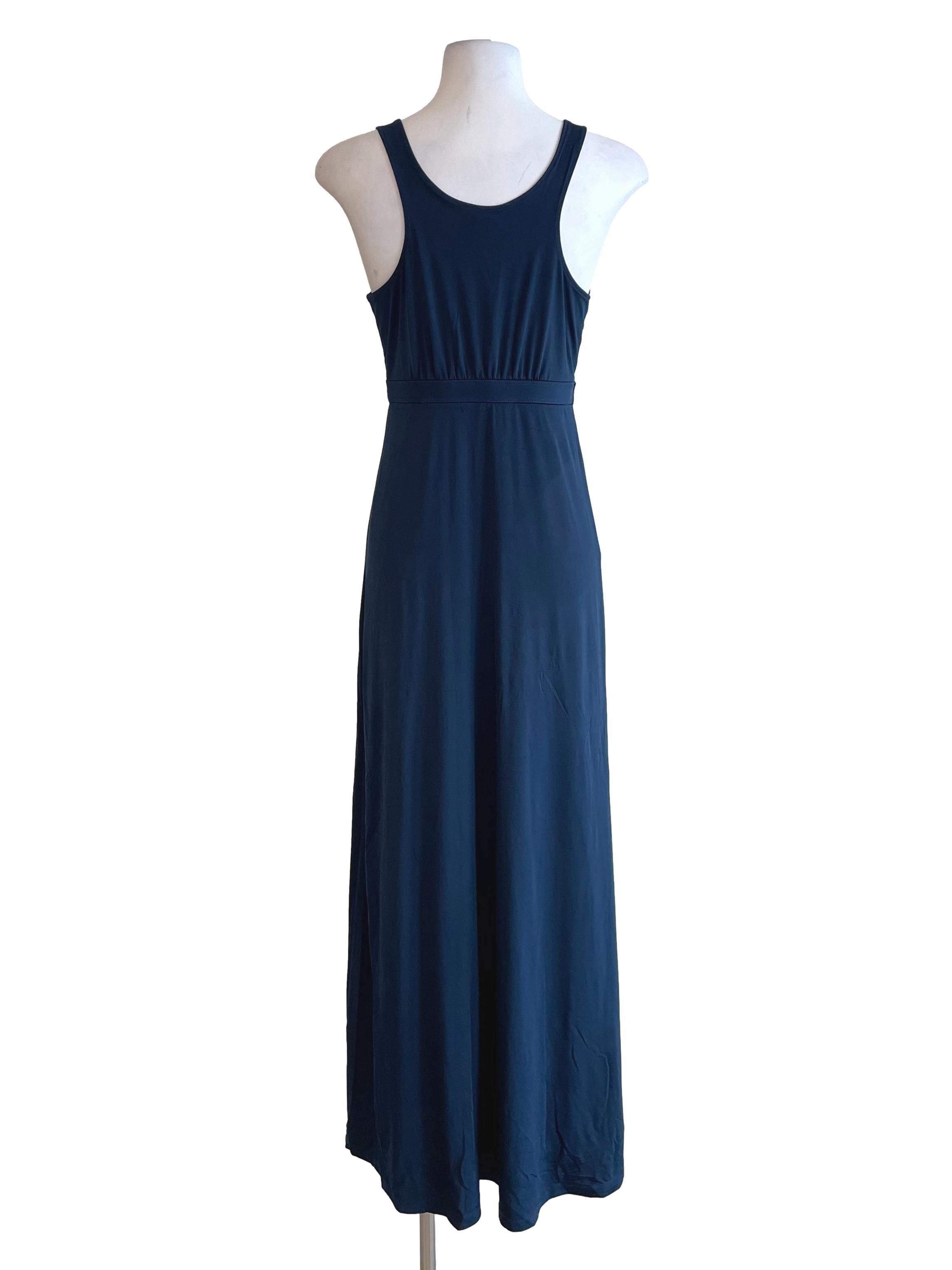 Navy V Neck Satin Dress