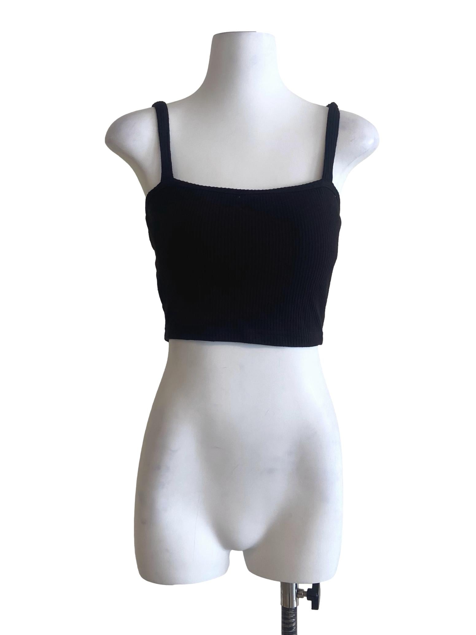 Black Pencil Stripe Sleeveless Crop Top