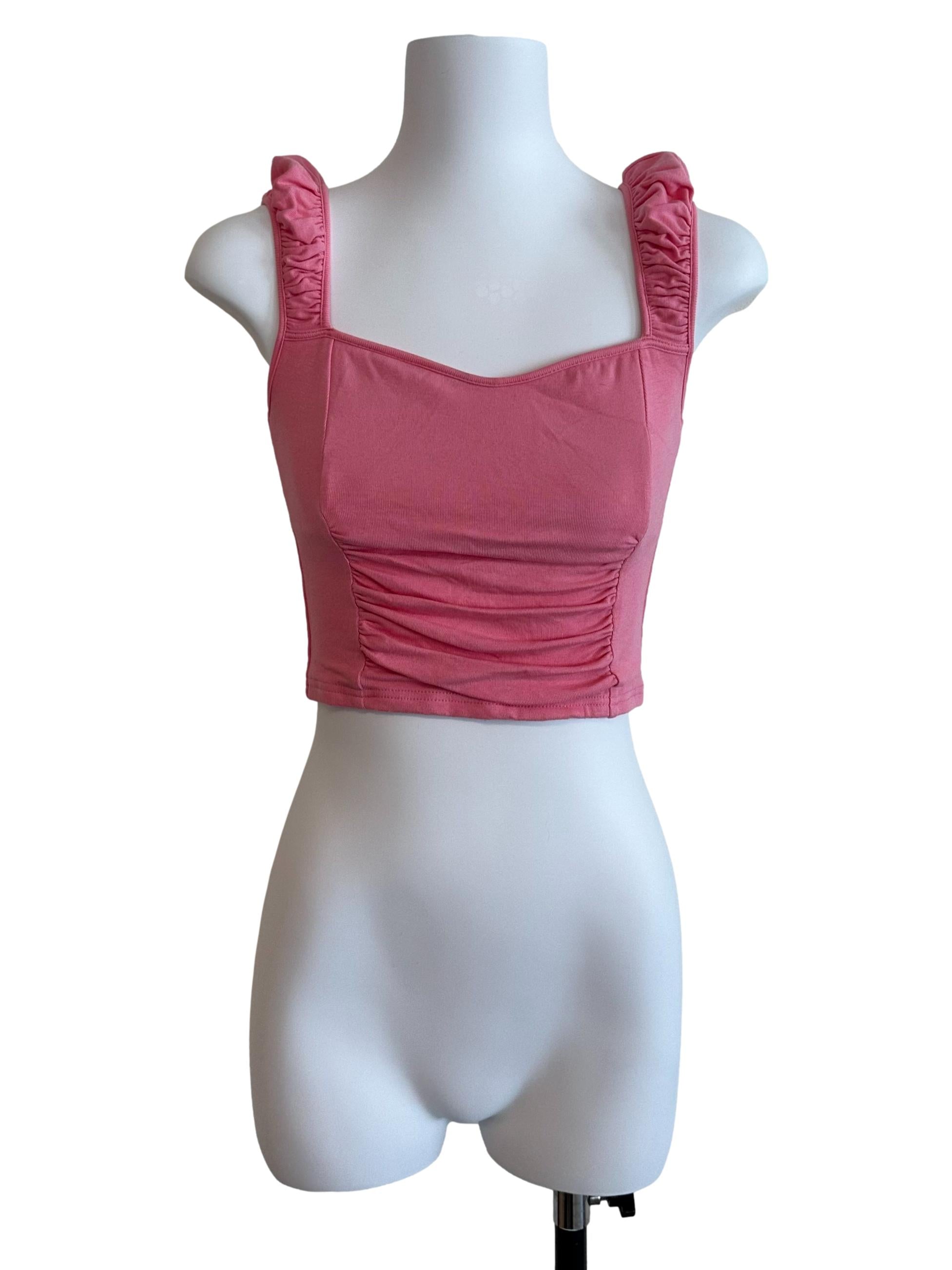 Candy Pink Ruched Strap Fitted Top